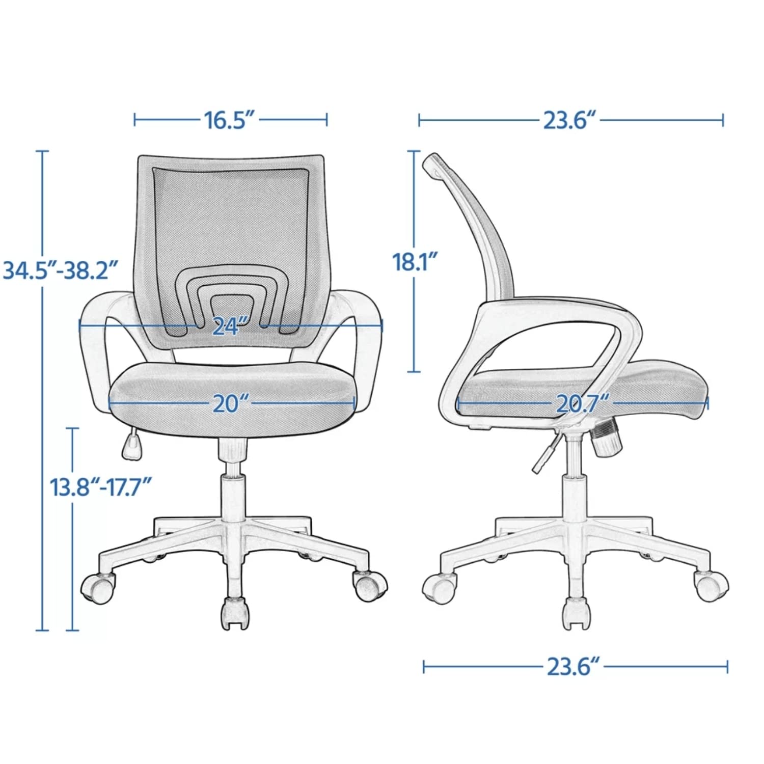 Ergonomic Office Desk Chair Set of 2 - Mid Back Thick Cushion Computer Task Chair with Lumbar Support & Mesh Back - Adjustable Swivel Rolling Executive Gaming Chair for Home Office, Reading, and Work from Home - Perfect for Long Hours of Comfortable Sitting