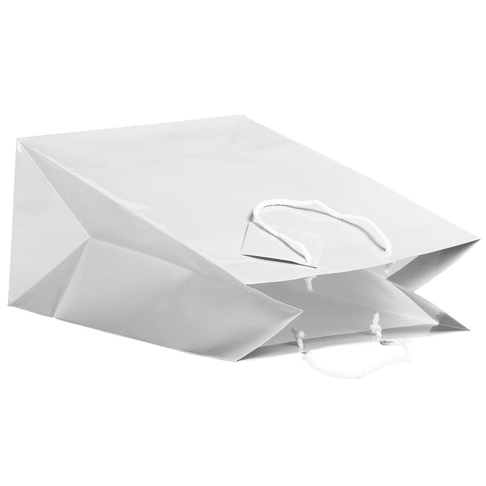 Premium White Glossy Gift Bags with Rope Handles - 10x5x13 Inches - Bulk Pack of 100 - Perfect for Weddings, Birthdays & Corporate Events