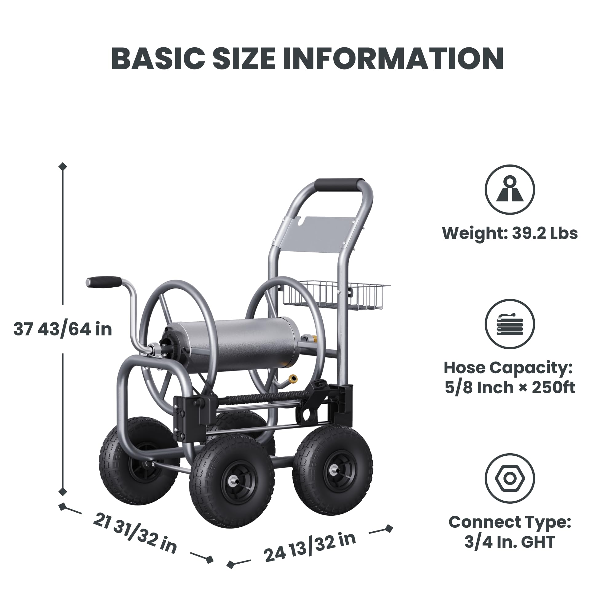 Heavy Duty Giraffe Tools Hose Reel Cart with Wheels - 250-Feet 5/8
