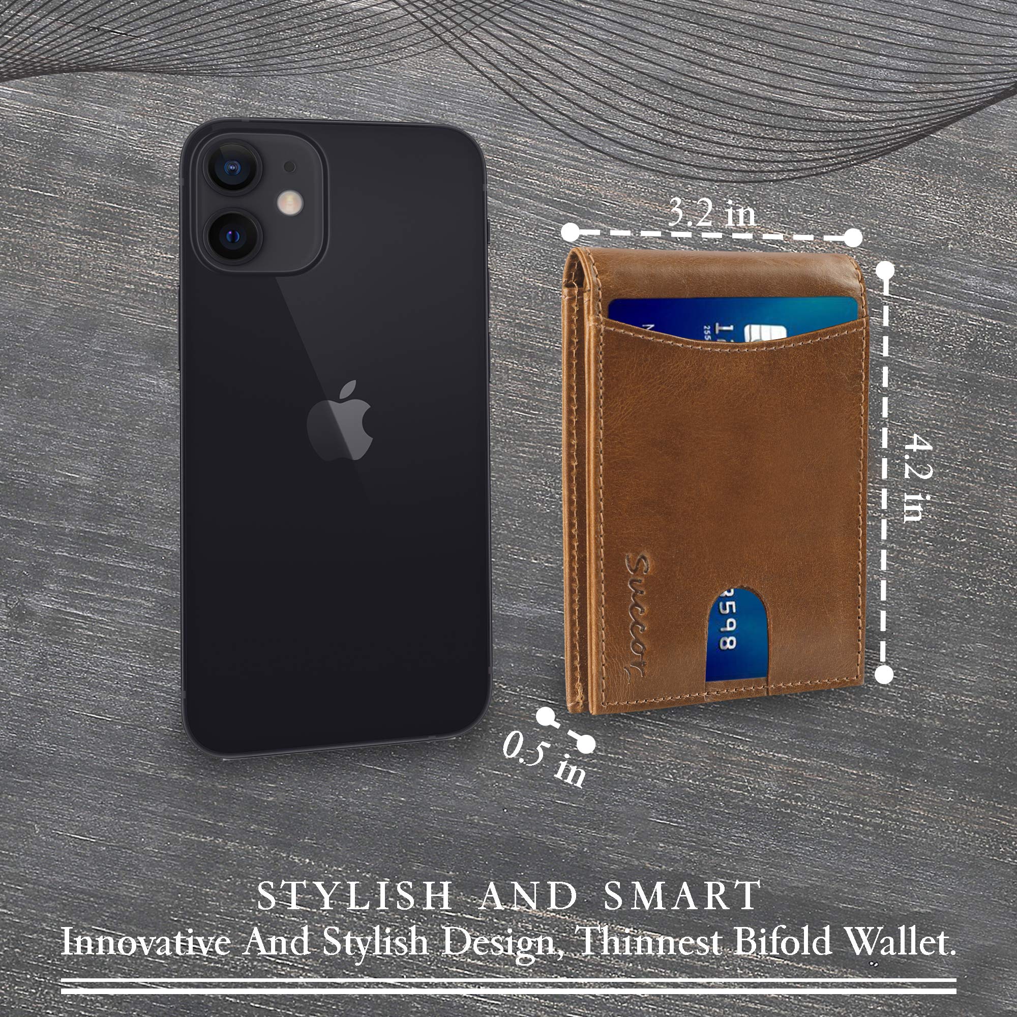 Premium Genuine Leather RFID Blocking Wallet - Slim Credit Card Holder for Men & Women with Ultra-Strong Stitching (4.33x3.35 Inch, Tan) - Perfect for Everyday Carry, Travel & Business Use