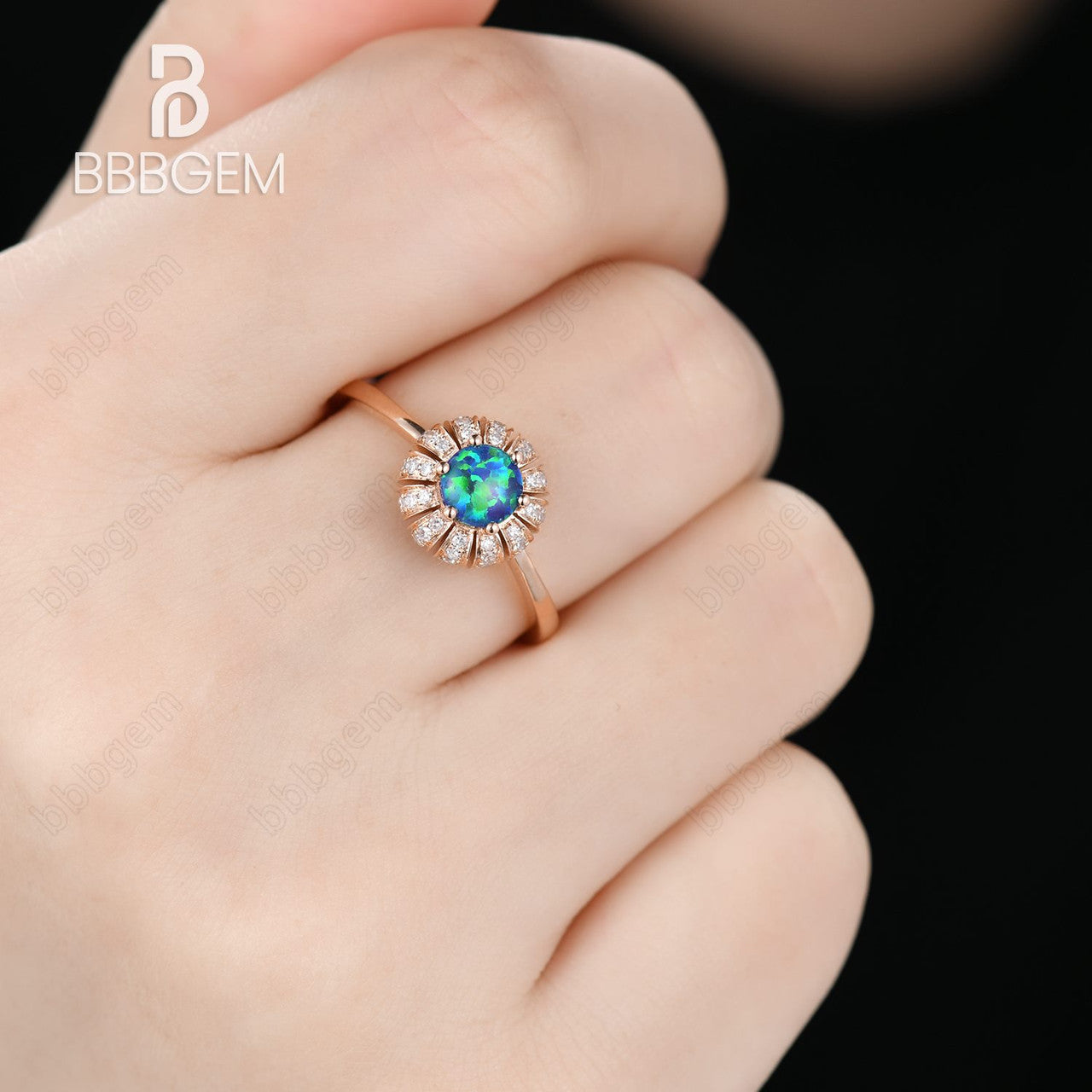 Exquisite Black Opal and Diamond Sunflower Engagement Ring in 14K/18K Gold - Perfect for Romantic Proposals, Anniversaries & Special Occasions