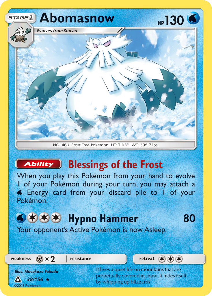 Abomasnow Pokemon Card (38/156) - Sun & Moon: Ultra Prism - Rare Collectible Trading Card for Battles & Display