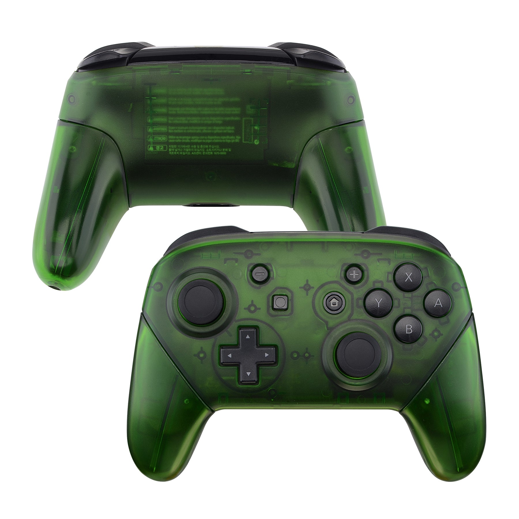 eXtremeRate Clear Green Faceplate & Backplate Replacement for Nintendo Switch Pro Controller - DIY Custom Shell Kit (Controller Not Included) - Perfect for Gaming, Modding, and Personalization