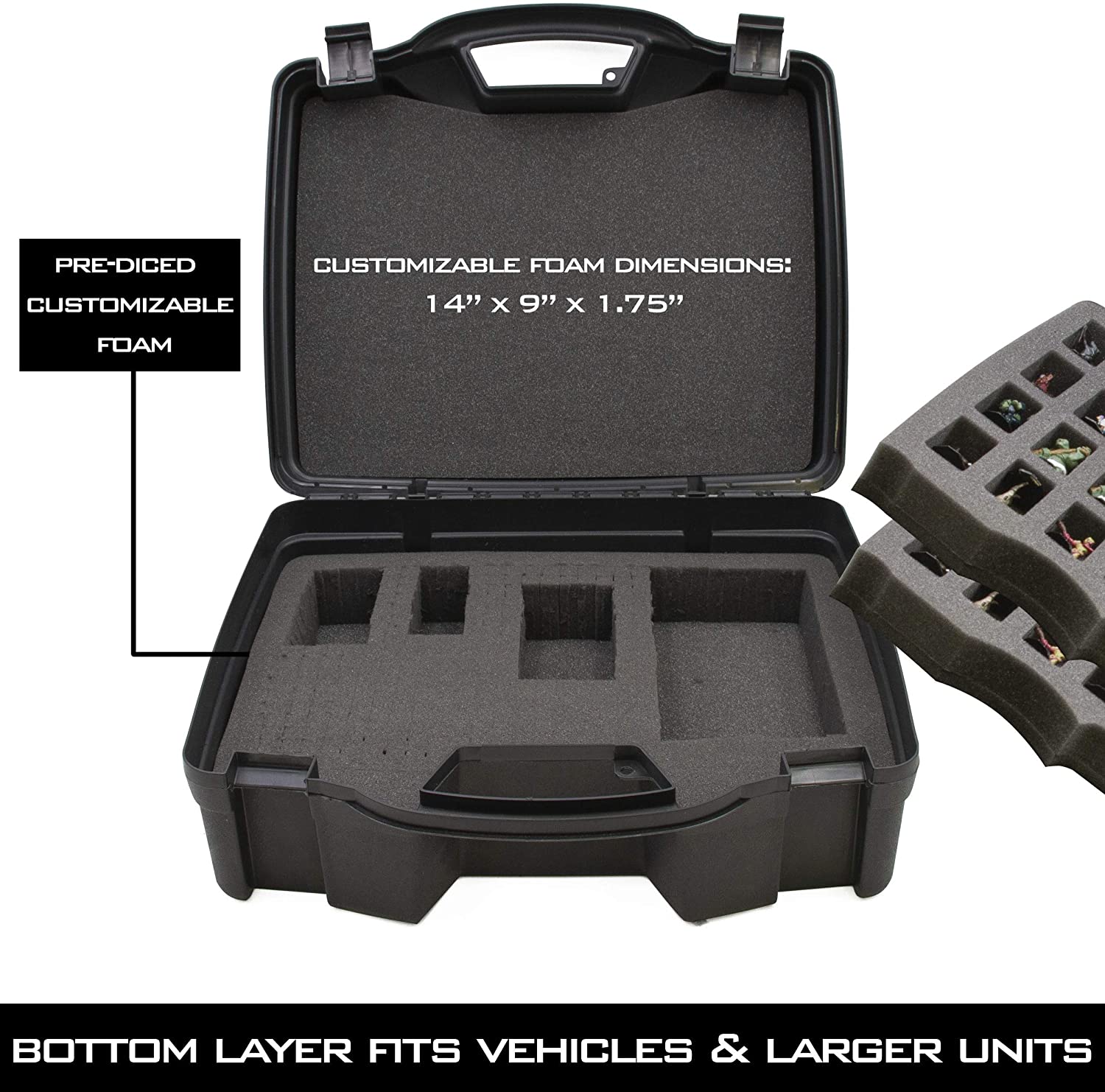 CASEMATIX Miniature Storage Hard Shell Figure Case - 80 Slot Customizable Foam Organizer for Warhammer 40k, DND, Tabletop Games | Protective Travel & Display Case for Miniature Figurines Collection