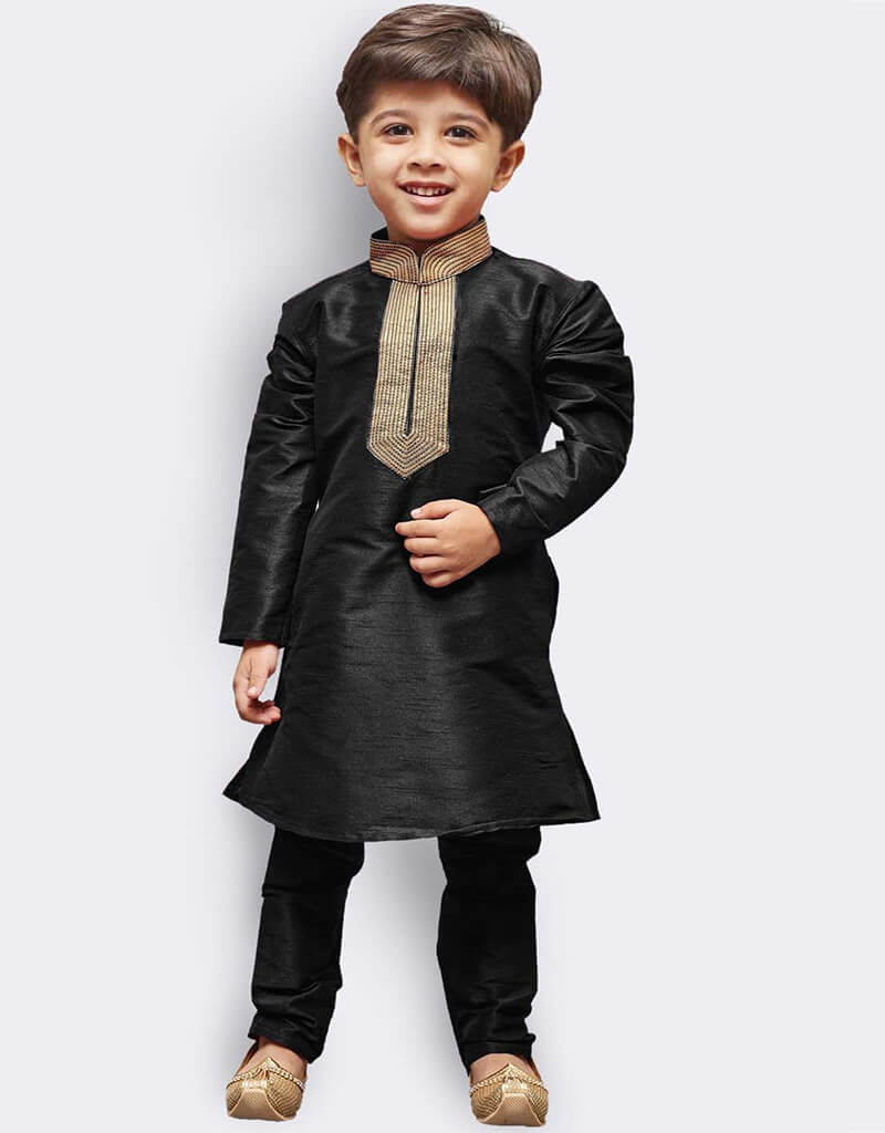 Black Kurta Pajama Set for Men - Premium Art Dupion Silk - Traditional Indian Ethnic Wear for Festivals & Weddings