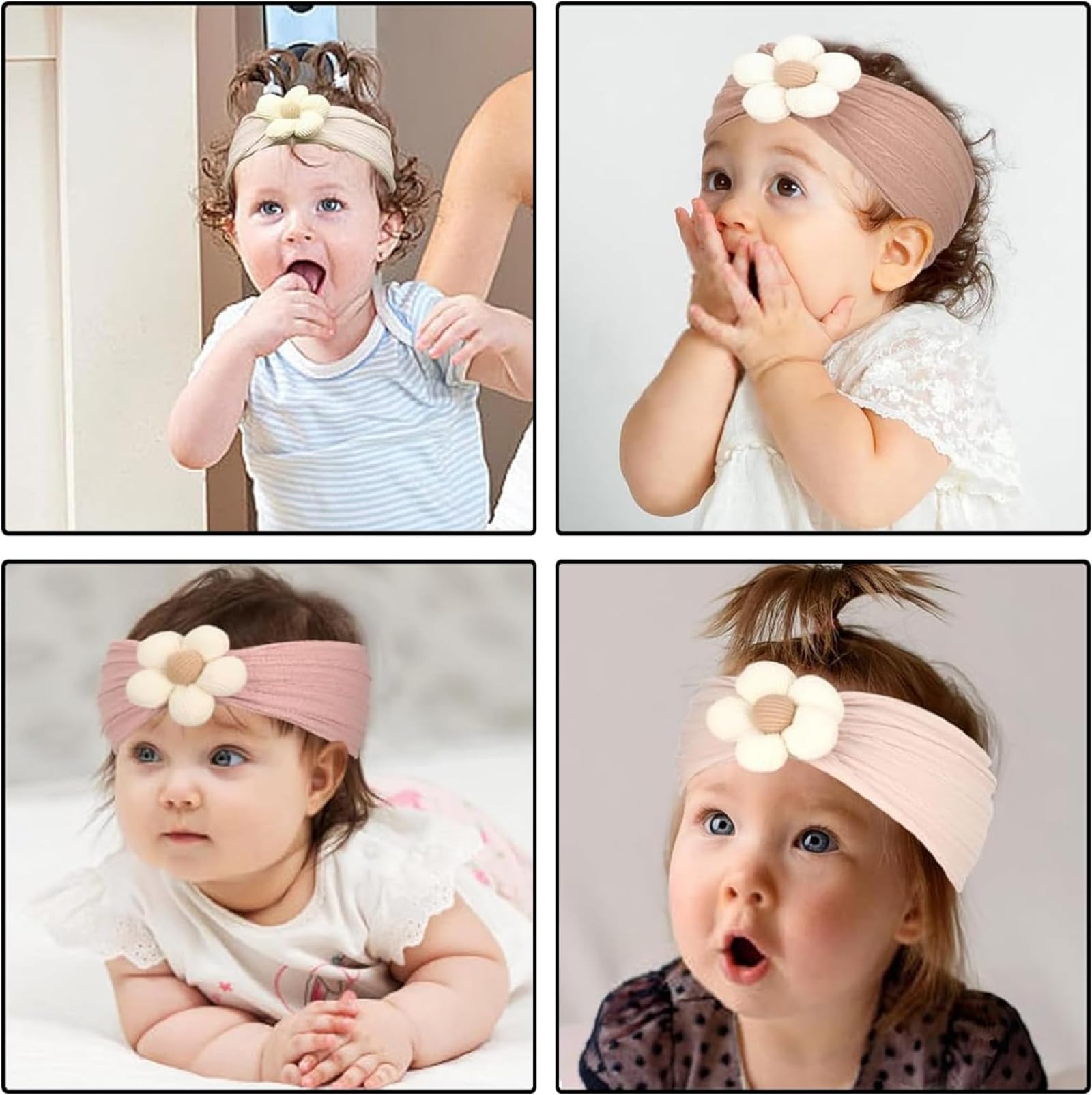 Baby Girl Headbands & Bows - Soft Elastic Flower Headbands for Newborns, Knotted Nylon Infant Headwear - Perfect for Baby Showers, Birthday Photos & Special Occasions