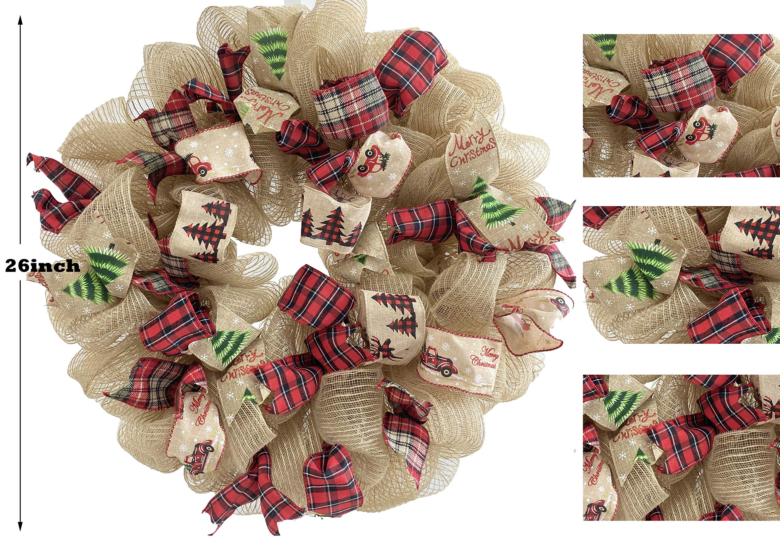 26 Inch Winter Front Door Wreath - Red Black Buffalo Plaid Artificial Mesh Wreath for Seasonal Decor | Perfect for Christmas, Holiday Home Decor, Front Door, Wall and Window Hanging