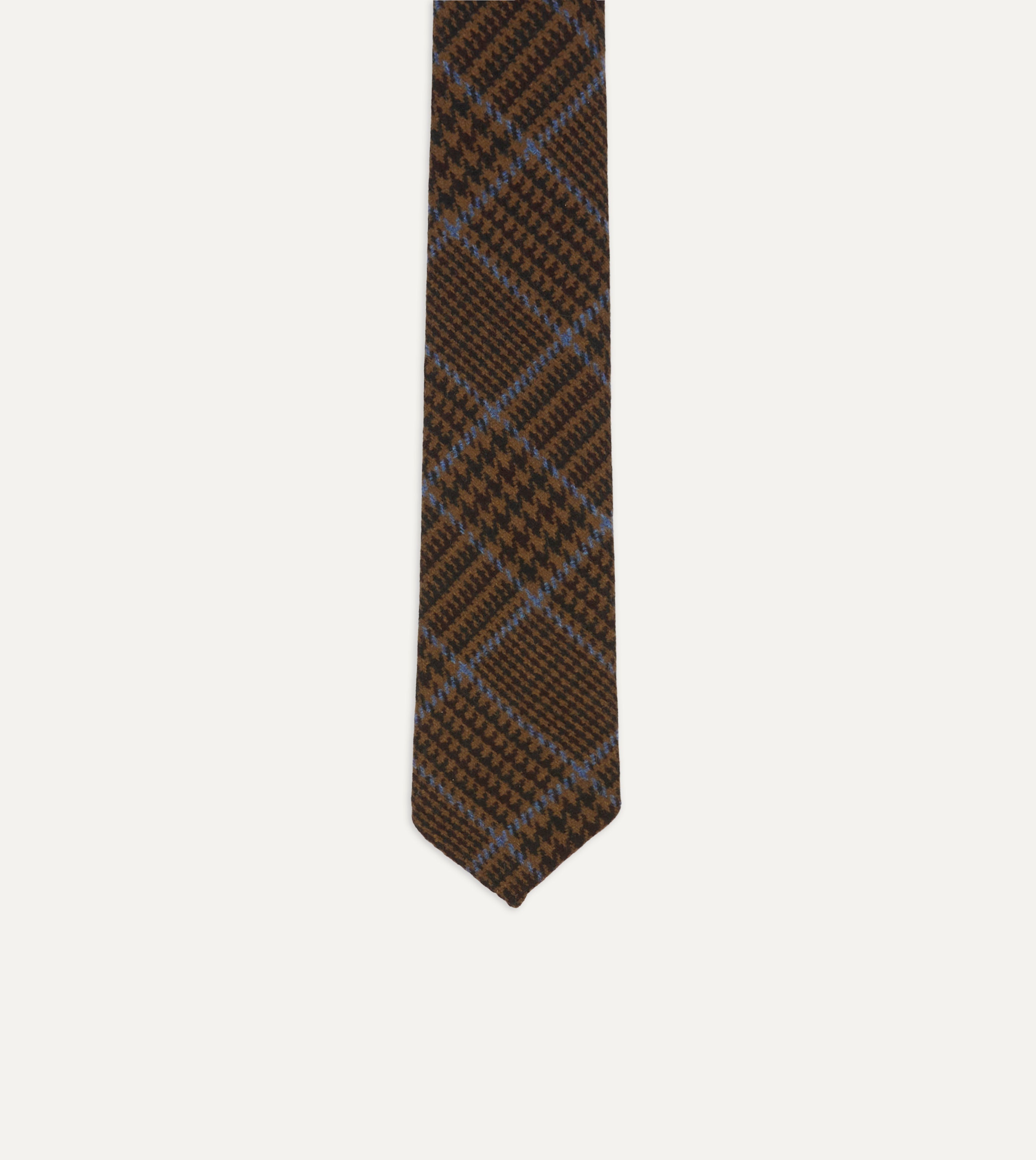 Premium Dark Brown Prince of Wales Check Hand-Rolled Wool Tie for Men - Elegant Office Wear & Formal Occasions