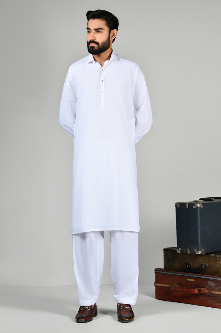 Premium Blended White Shalwar Kameez by J. Junaid Jamshed | Traditional Pakistani Outfit for Men | Perfect for Eid, Weddings & Special Occasions