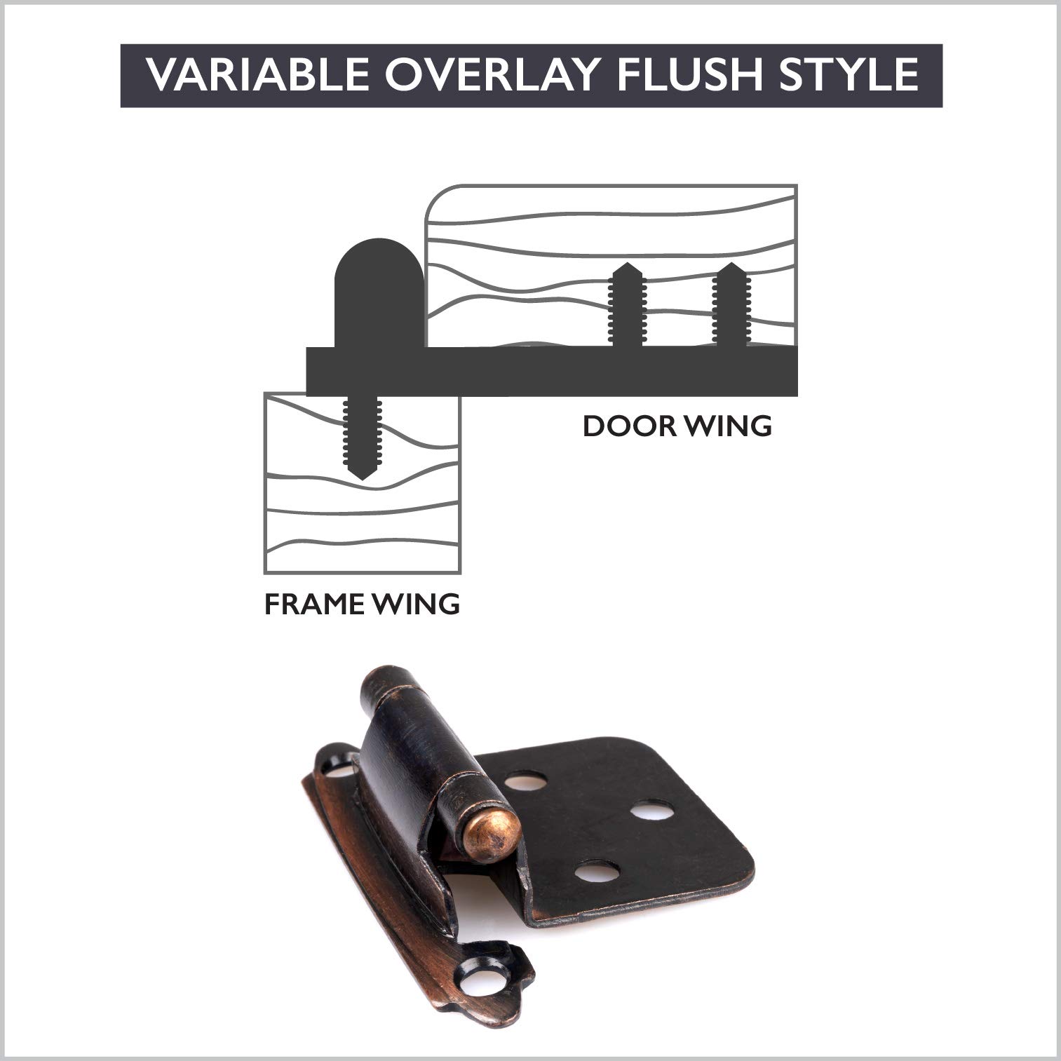 Ilyapa Self Closing Cabinet Hinges 50 Pack - Oil Rubbed Bronze Variable Overlay Flush Mount Kitchen Cabinet Door Hinge Hardware for Home Renovation & DIY Projects
