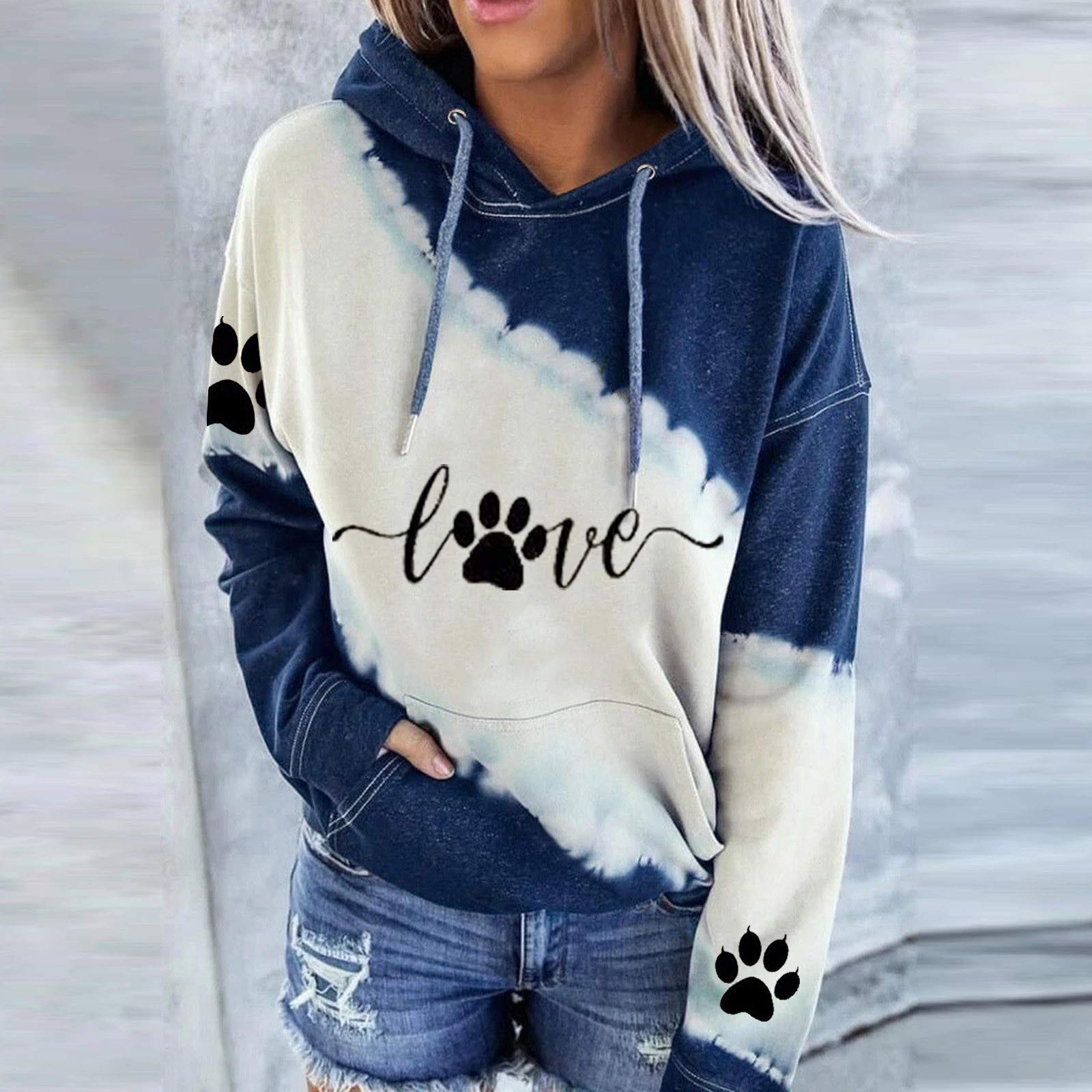 Women's Dog Mom Hoodie - Cute Dog Paw Print Long Sleeve Pullover Sweatshirt Gift for Dog Lovers, Pet Owners & Teen Girls | Cozy Casual Wear for Dog Walks, Pet Playdates & Everyday Outfits