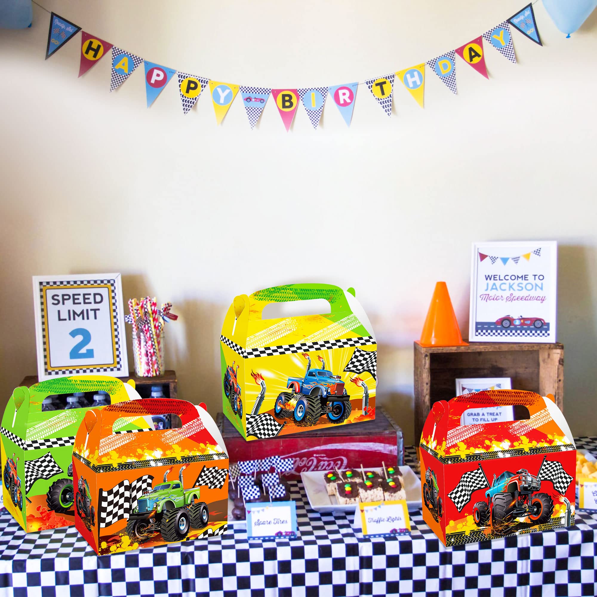 12-Piece Monster Truck Party Pack - Birthday Decorations, Tablecloth & Party Favors for Kids - Perfect for Monster Truck Themed Birthday Parties & Events