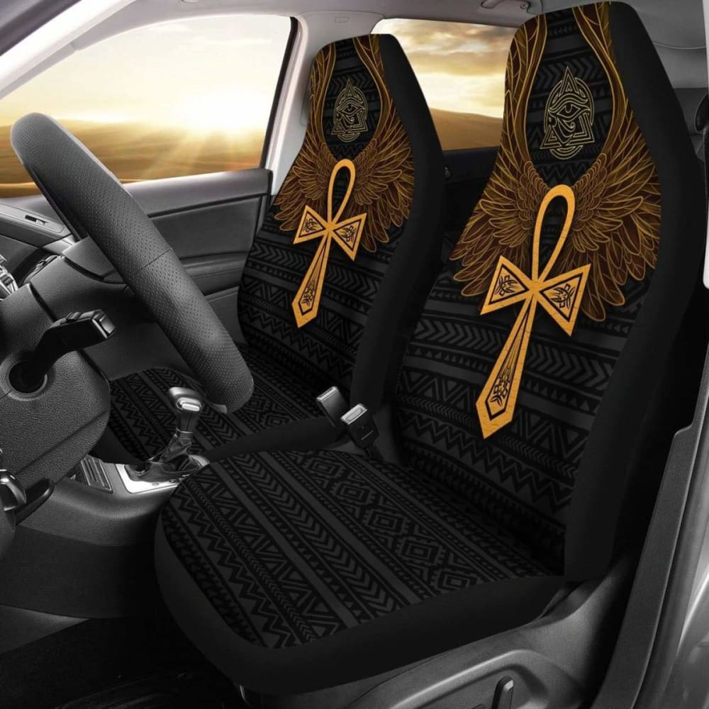 Premium African Print Car Seat Covers - Ancient Egypt Ankh & Horus Wings Design - Universal Fit for Cars, SUVs & Trucks - Perfect for Road Trips, Daily Commute & Cultural Style Enhancement