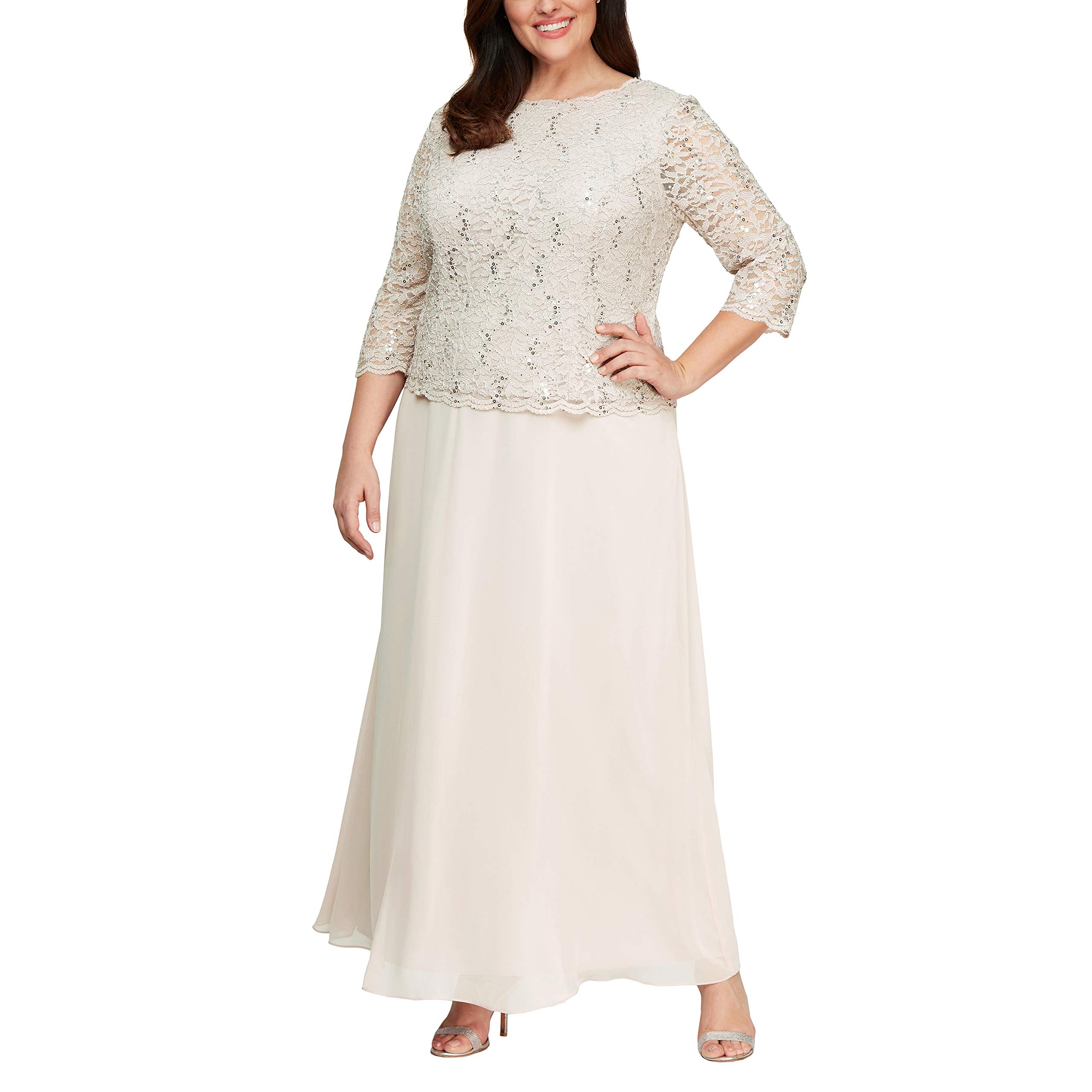 Alex Evenings Women's Plus-Size Mock Dress with Sequin-Lace Bodice | Elegant Evening Gown for Special Occasions | Perfect for Weddings, Parties & Formal Events