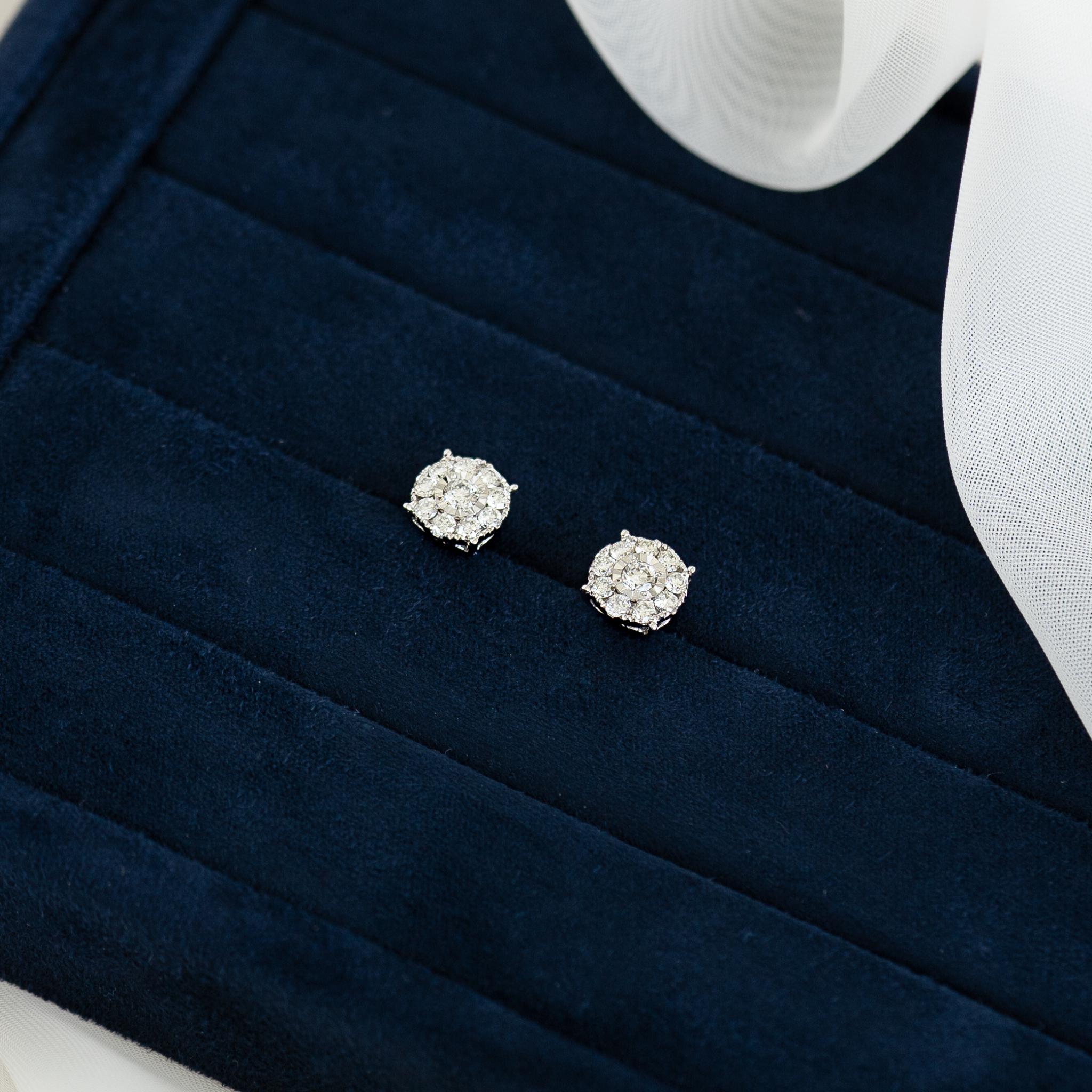 2 Carat Diamond Stud Earrings for Women - Round Cut Miracle Plate Earrings for Everyday Wear & Special Occasions