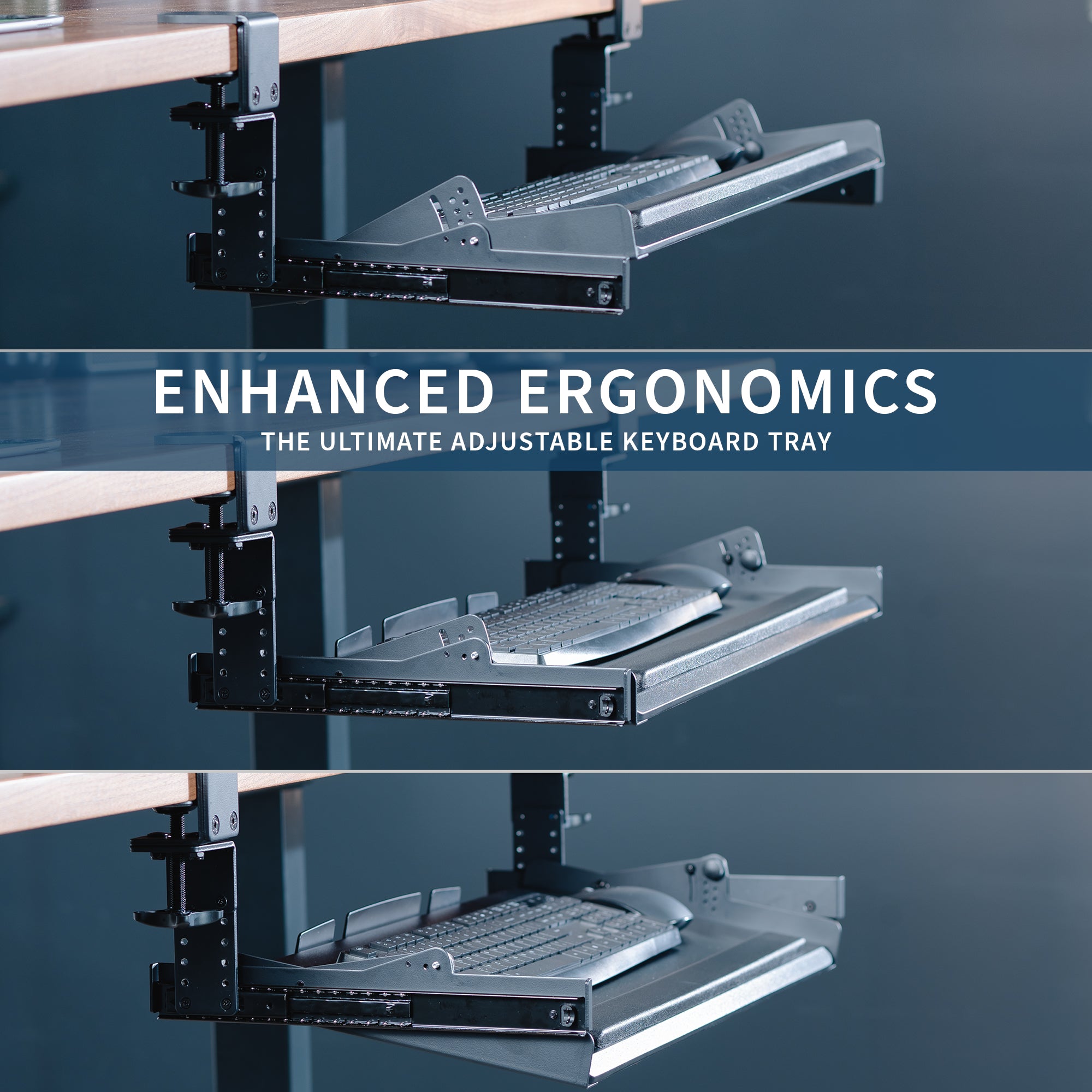 Ergonomic Clamp-On Height Adjustable Keyboard Tray with Tilting Function - Perfect for Office, Home & Gaming Desks