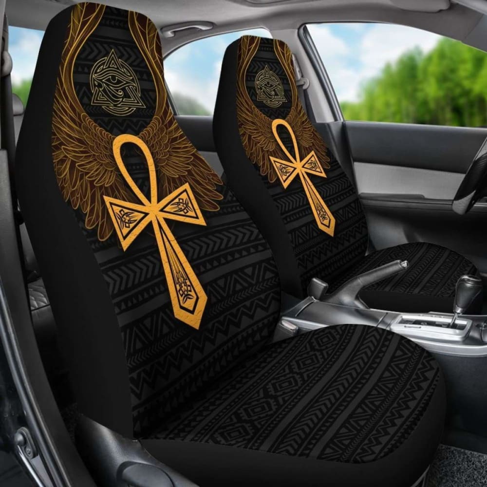 Premium African Print Car Seat Covers - Ancient Egypt Ankh & Horus Wings Design - Universal Fit for Cars, SUVs & Trucks - Perfect for Road Trips, Daily Commute & Cultural Style Enhancement