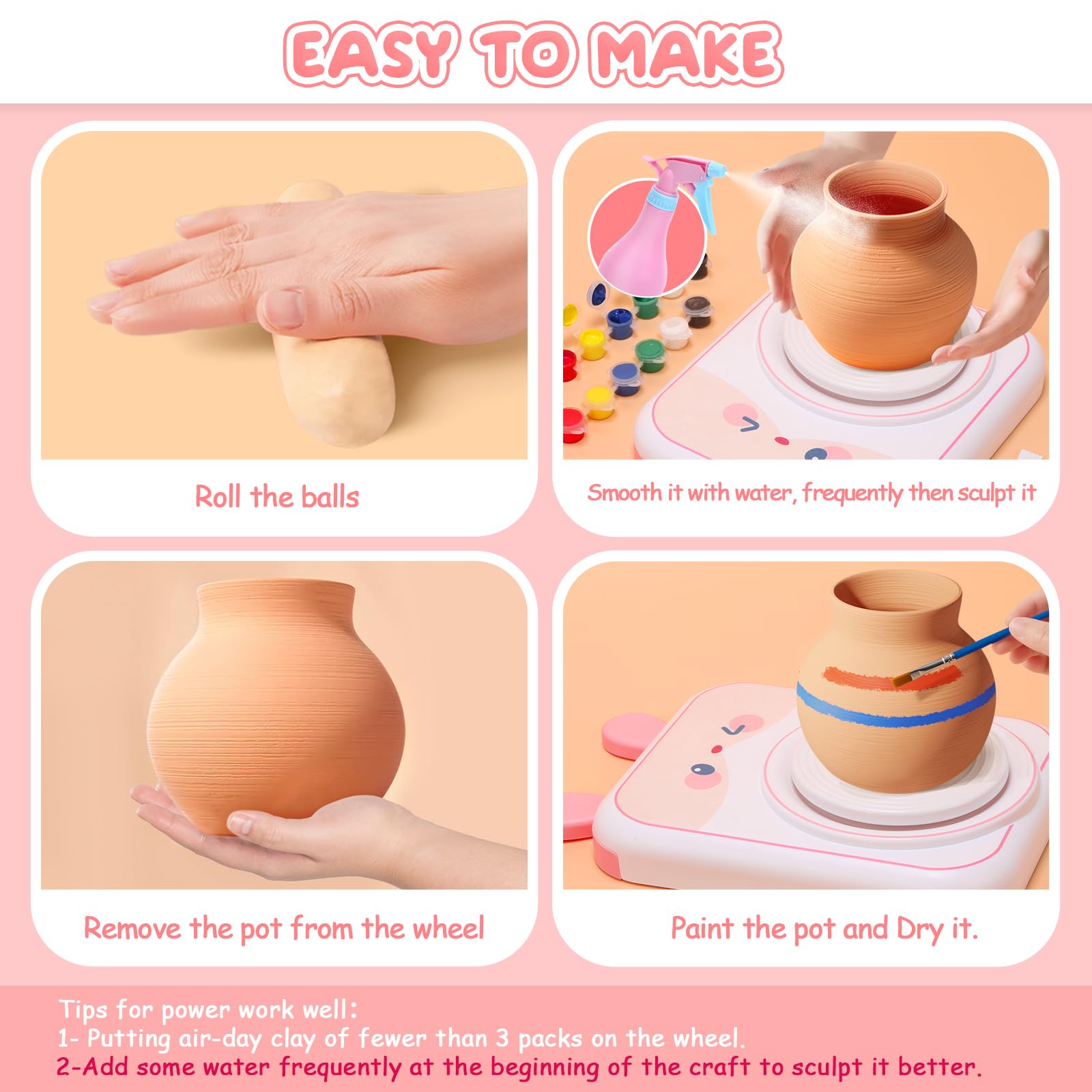 Skirfy Pottery Wheel for Kids Ages 8-12 - Complete Clay Sculpting & Painting Kit with 6 Packs Modeling Clays - Best DIY Art & Craft Gift for Girls & Boys - Perfect for Easter, Birthday & Creative Play at Home or School