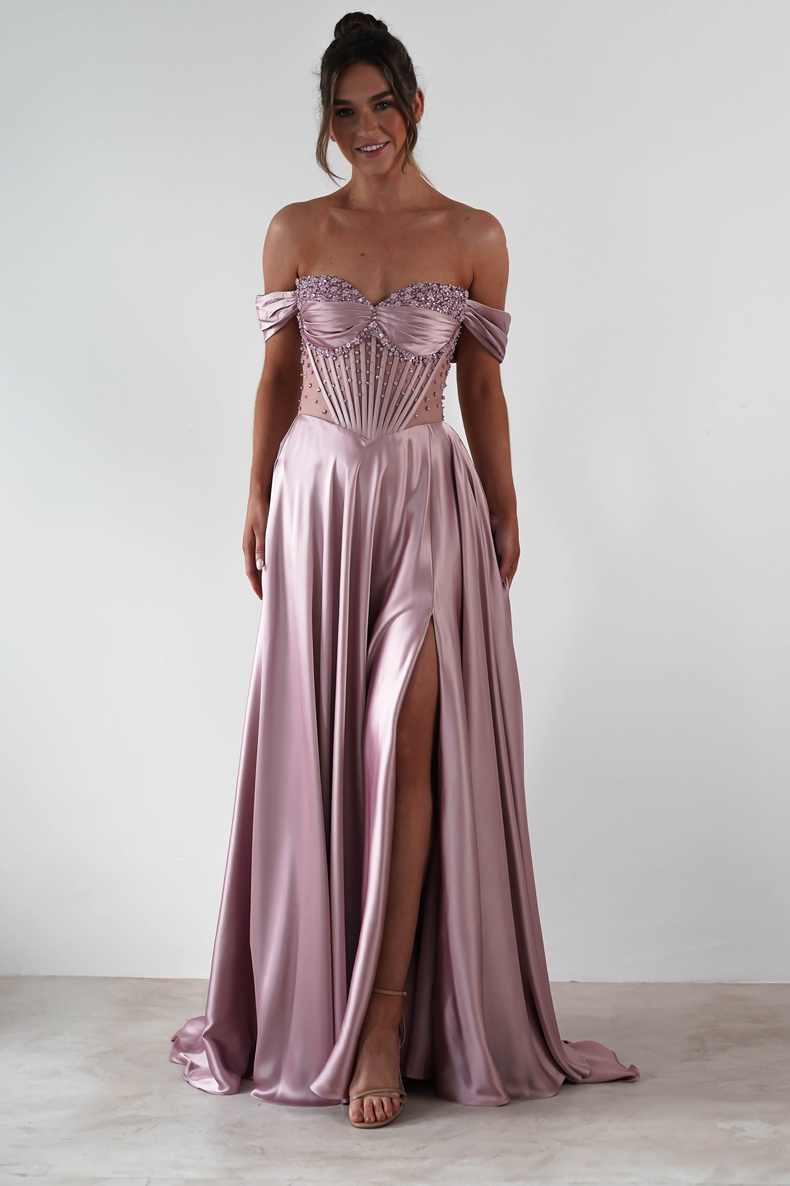 Tullie Satin A-Line Maxi Dress for Women | Elegant Mauve Evening Gown | Perfect for Weddings, Parties & Special Occasions