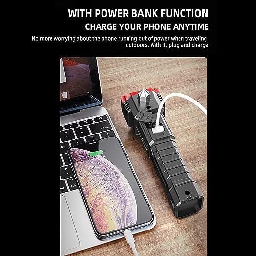 GIROUD Rechargeable LED Flashlight with Long-Distance Beam, Power Bank, Hammer & Magnets - 4 Modes for Car, Camping, Hiking & Emergency Use (Includes Window Glass & Seat Belt Cutter)