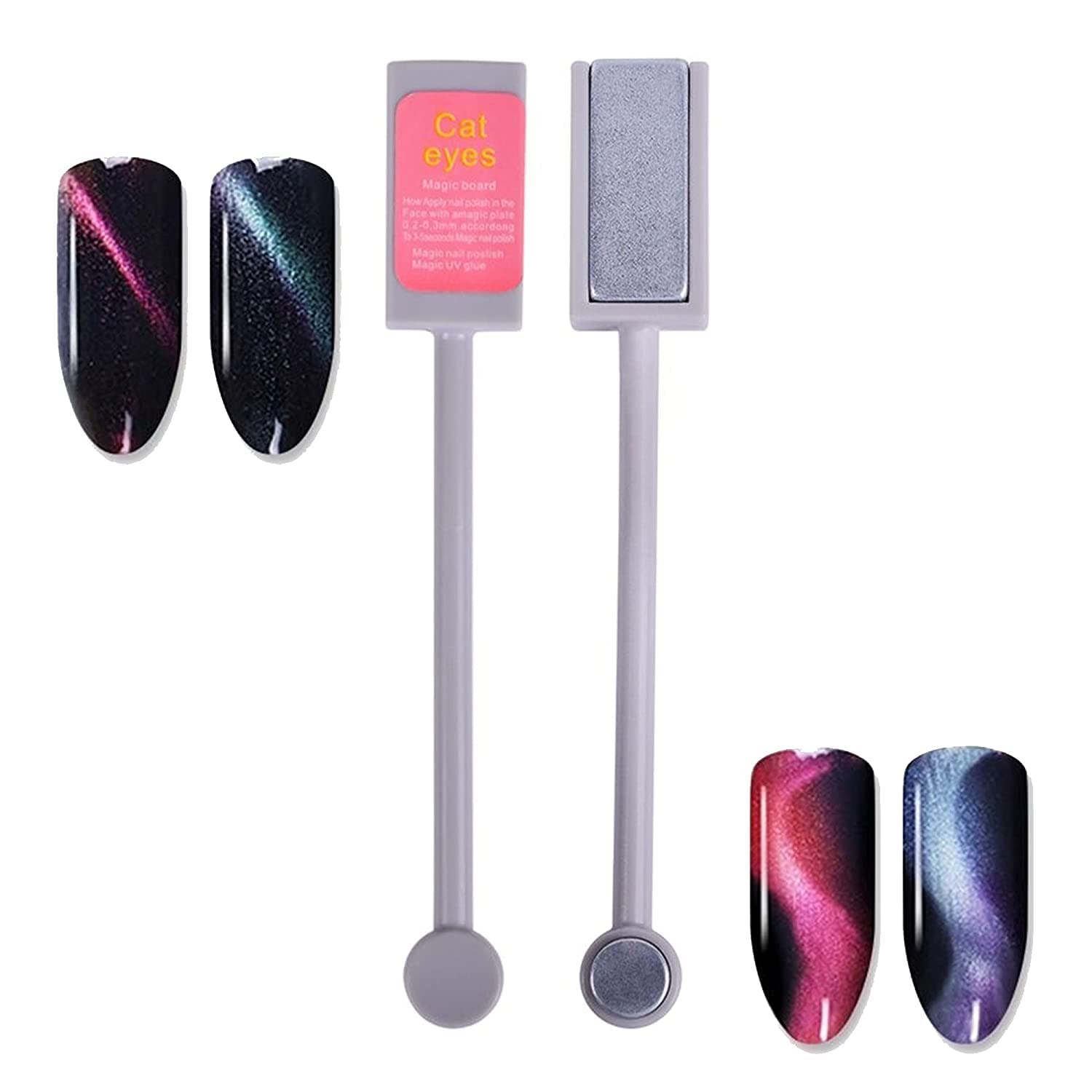 2 PCS 3D Cat Eye Nail Art Magnetic Pen Set - Double Head Magnet Stick for UV Gel Polish, DIY & Salon Professional Manicure Tools (Pink & Black) - Perfect for Nail Art Designs, Home Manicures & Professional Salon Use