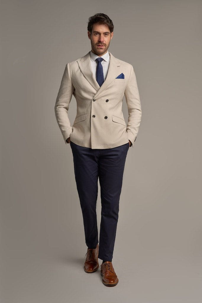 Cavani Romeo Double Breasted Beige Blazer for Men | Slim Fit Formal Suit Jacket | Office Wear & Wedding Attire
