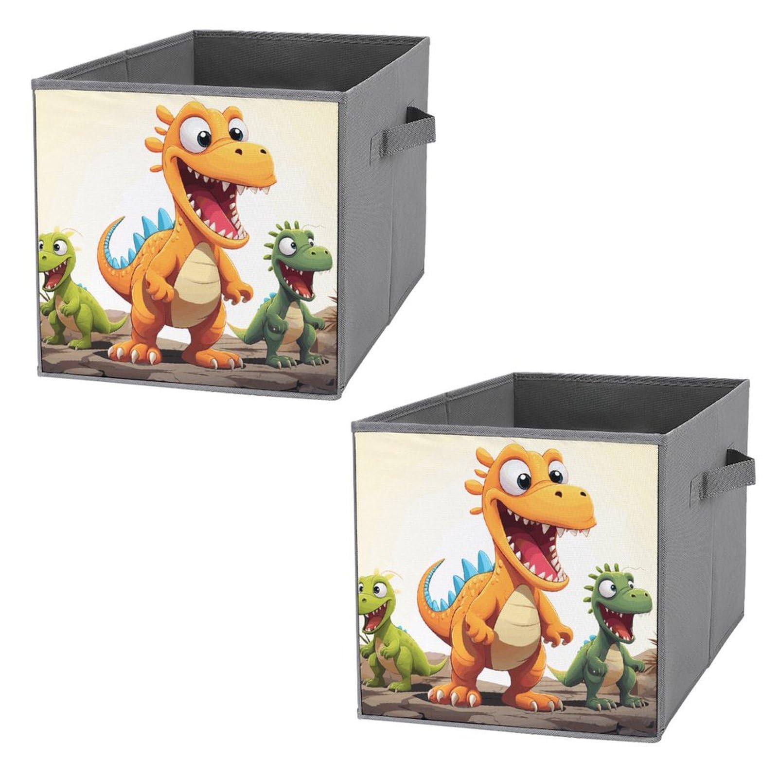 2PCS Foldable Storage Bins with Cartoon Dinosaur Print - Large Capacity Storage Boxes with Handles for Playroom, Office & Home Organization - Perfect for Kids' Toys, Books & Clutter Control