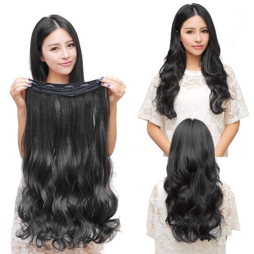 MoonEyes Black 5 Clip-in Curly Wavy Hair Extensions for Women - Perfect for Parties, Weddings & Everyday Styling