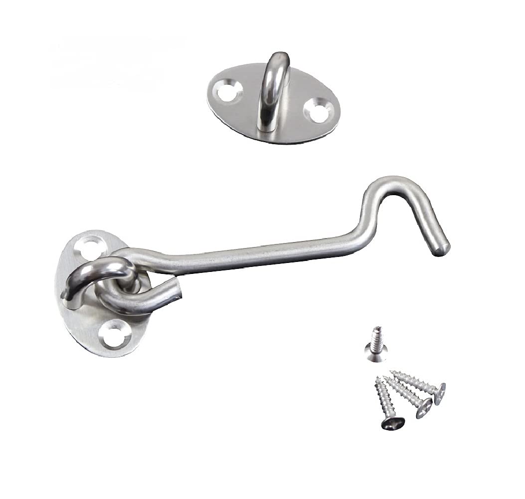 100 Packs 4 Inch SUS 304 Stainless Steel Barn Door Latch - Solid Hook & Eye Latch with Mounting Screws for Sliding Doors, Sheds, Gates & Cabinets - Rustproof Heavy Duty Hardware for Indoor & Outdoor Use