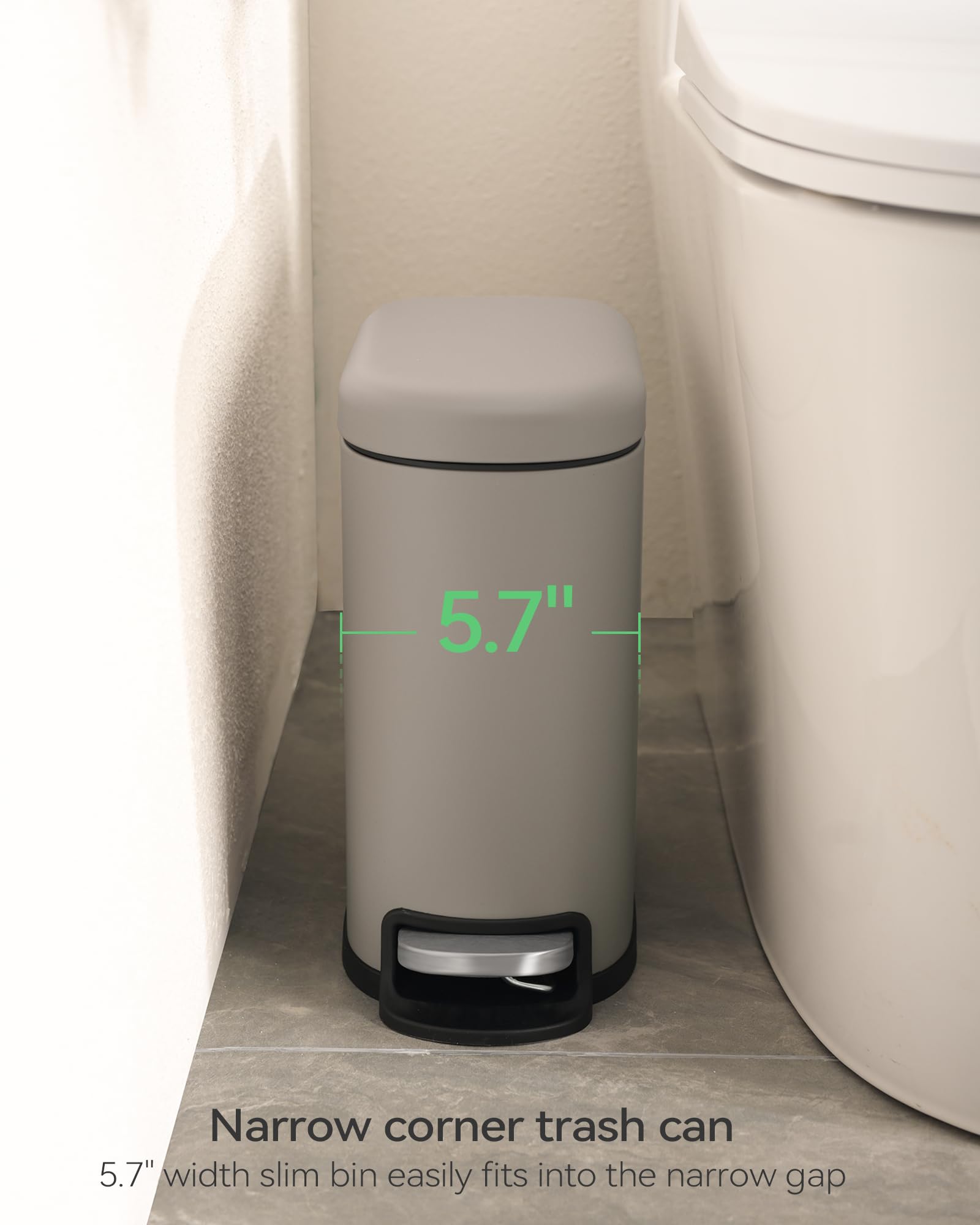 1.3 Gallon Stainless Steel Small Bathroom Trash Can with Lid & 15 Garbage Bags - Soft Close Design for Bathroom, Kitchen, Home Office - Beige Gray Waste Bin for Compact Spaces & Odor Control