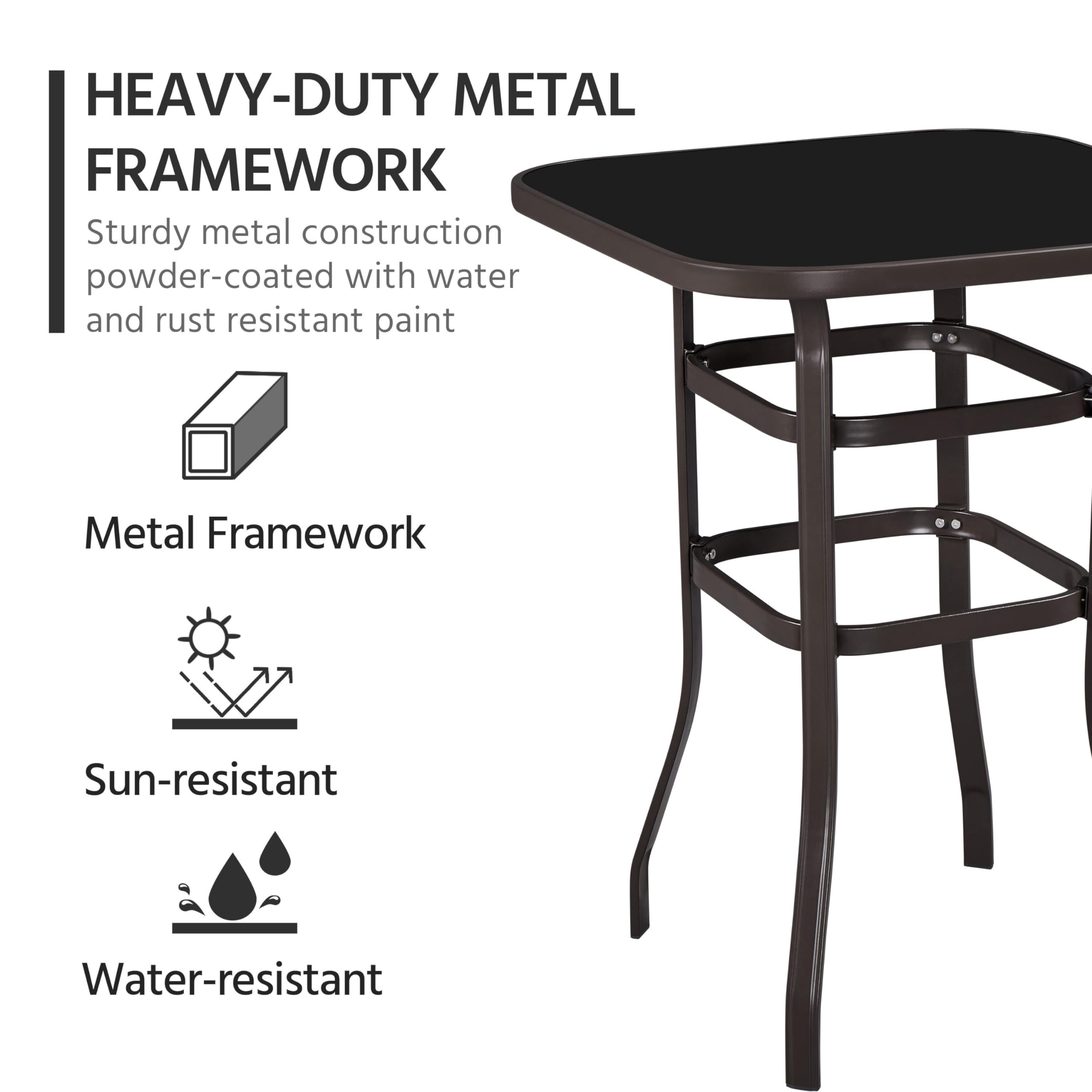 Yaheetech 36 Inch Outdoor Patio Bar Table - Square High Top Dining Table with Tempered Glass Top & Sturdy Iron Frame for Indoor/Outdoor Use - Perfect for Backyard, Garden, Poolside or Bistro Setting (Brown)