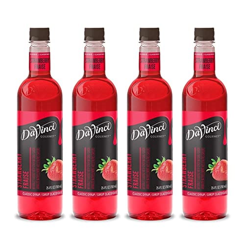 DaVinci Gourmet Classic Strawberry Syrup - 25.4 Oz (Pack of 4) | Premium Coffee & Cocktail Flavoring Syrup for Baristas, Home Brewing & Dessert Topping