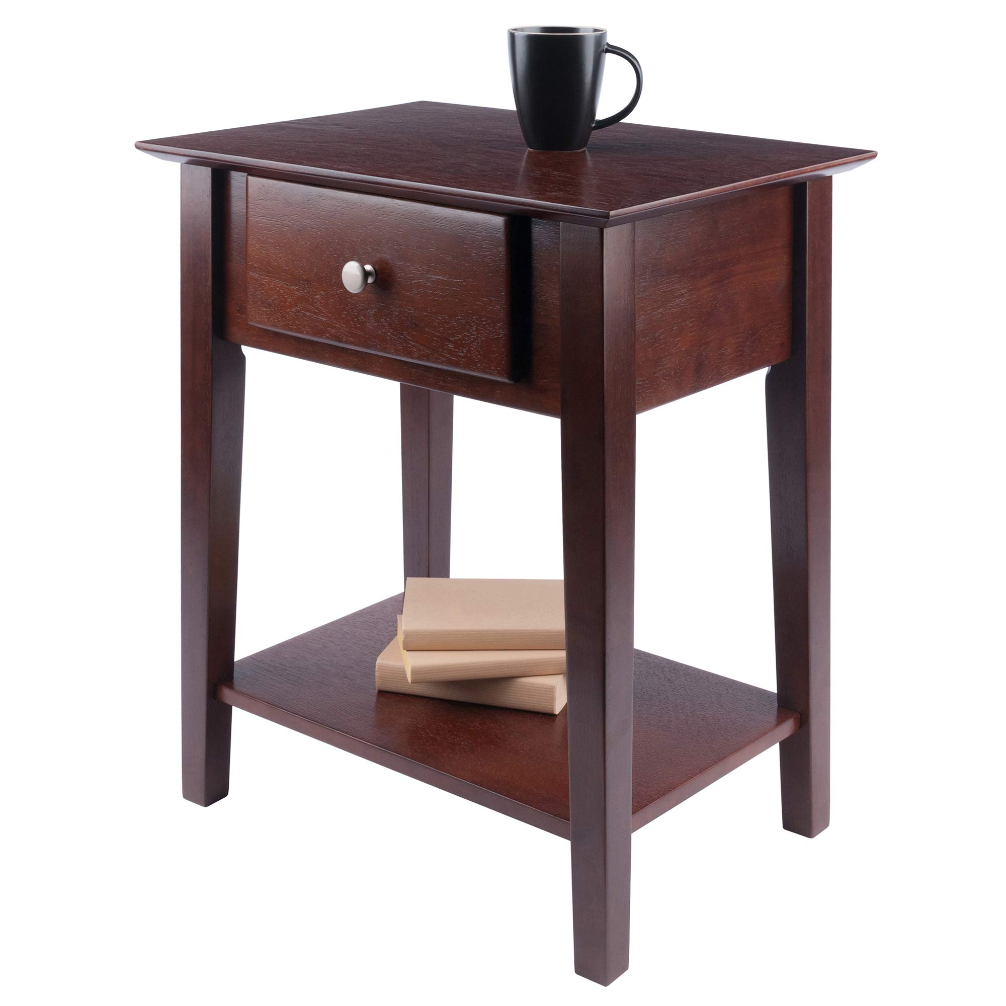 Winsome Wood Shaker Night Stand with Antique Walnut Finish - Bedside Table for Bedroom, Living Room & Guest Room - Compact & Stylish End Table with Storage Shelf
