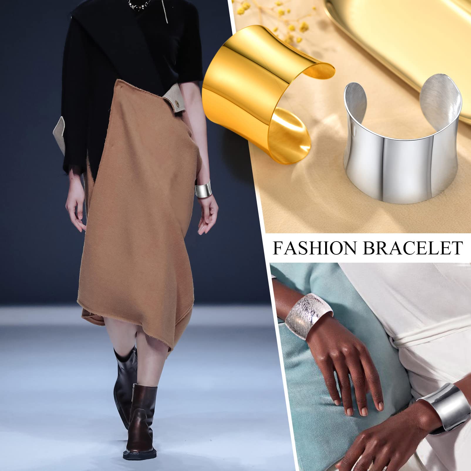 PROSTEEL Women's Bangle Cuff Bracelets - Shiny Gold & Silver Stainless Steel Statement Jewelry - Elegant Gift Box Included - Perfect for Parties, Weddings & Everyday Wear