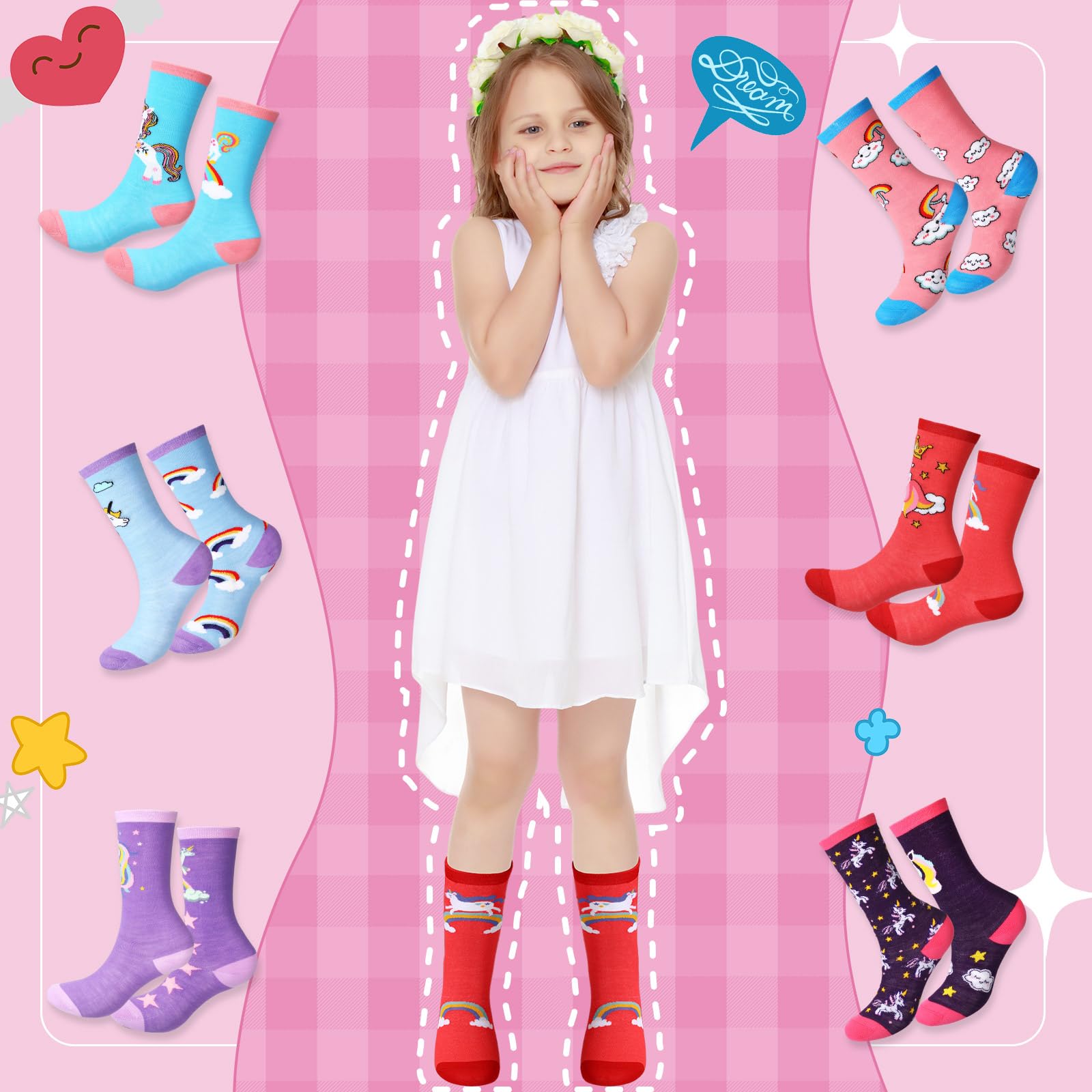 12 Pairs Girls Unicorn Knee High Socks - Soft Cotton Long Tube Socks for Kids 5-8 Years - Perfect for Soccer, Cheerleading & Birthday Gifts - Cute Unicorn Design for School, Sports & Daily Wear