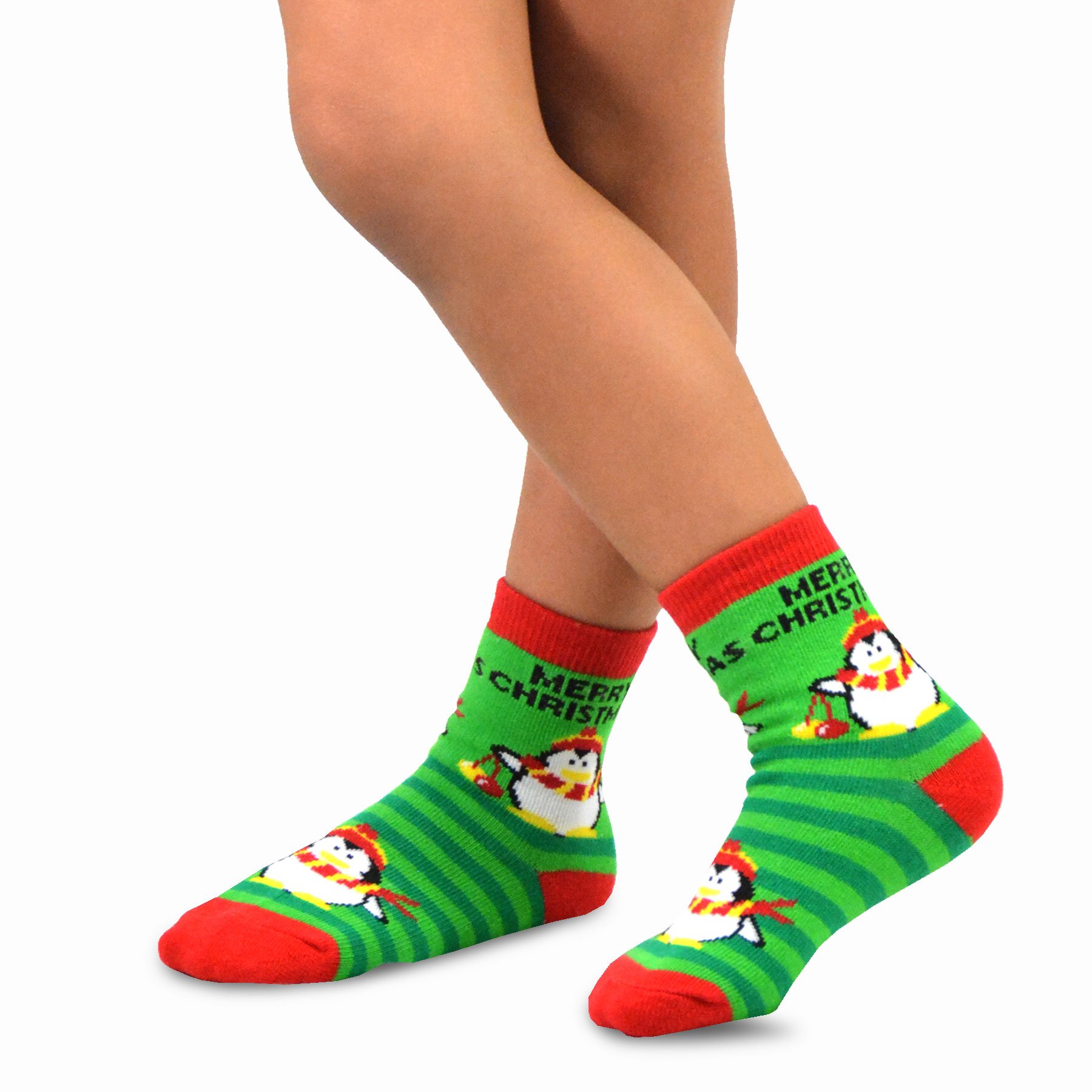 12-Pair Christmas Holiday Crew Socks for Kids - Fun Santa Snowman Gingerbread Polar Bear Designs - Unisex Gift Box Set for Boys & Girls - Perfect for Christmas Gifts, Stocking Stuffers & Winter Celebrations