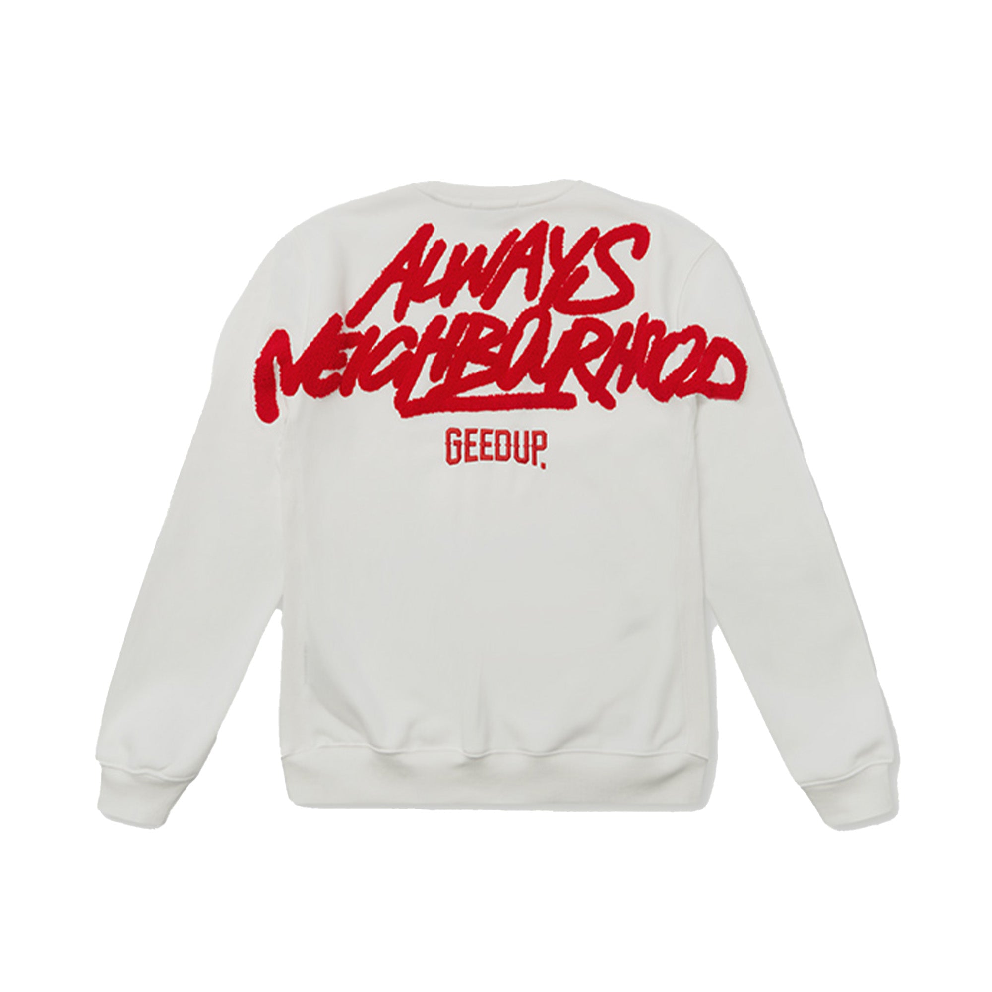 Geedup Always Neighbourhood Crewneck Sweatshirt - White & Red Colorblock Streetwear (2024) | Casual Urban Outfit for Men & Women | Perfect for Street Style, College Wear and Everyday Comfort