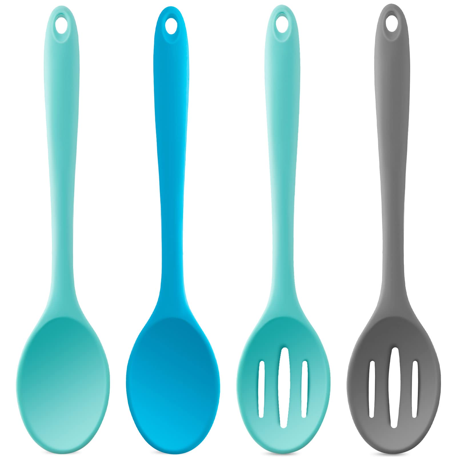 Dandat 4-Piece Silicone Non-Stick Mixing Spoon Set - Heat Resistant Cooking Utensils for Baking, Stirring, Basting & Serving - Kitchen Tools for Everyday Cooking & Meal Prep (Novel Style, Medium)