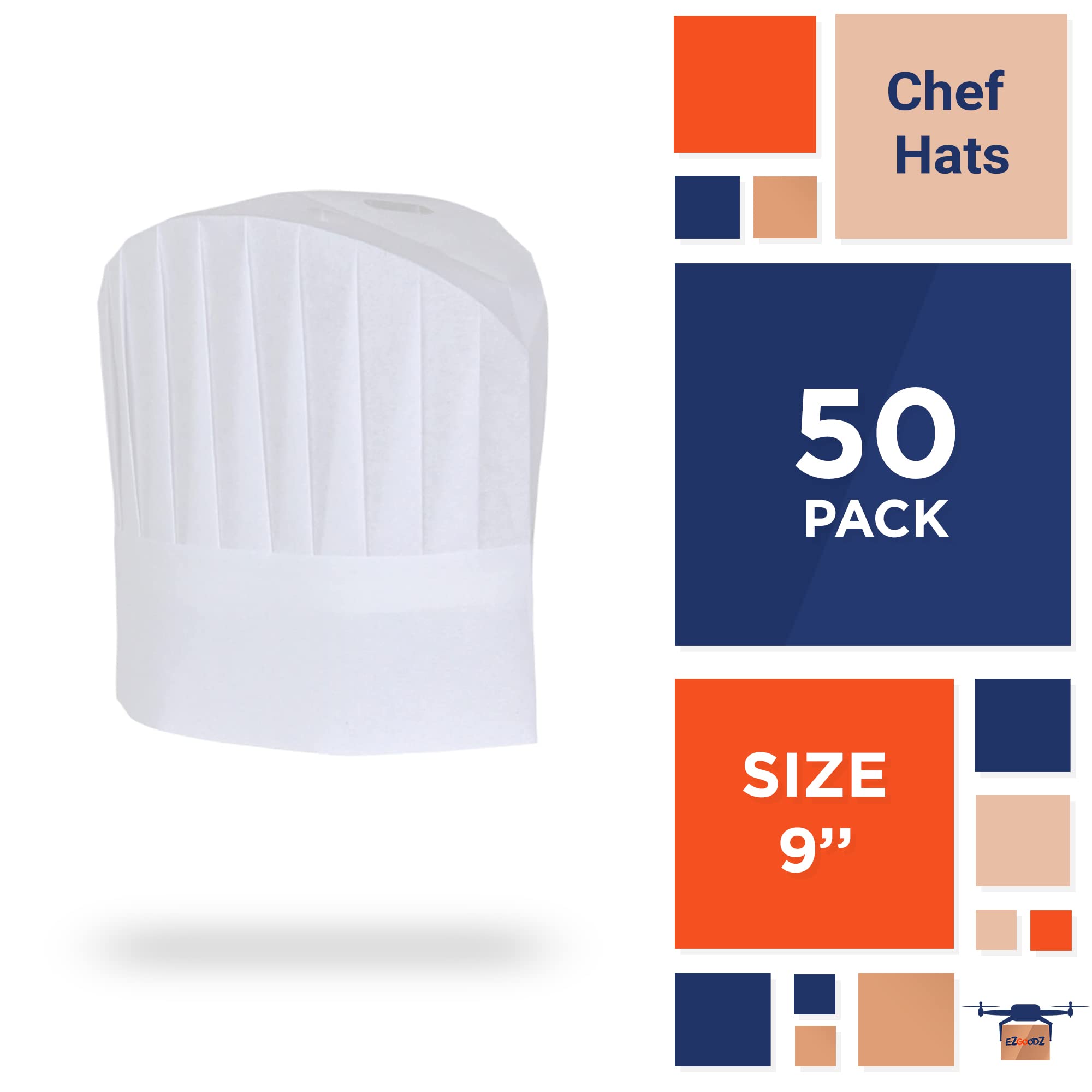 EZGOODZ Bulk White Chef Hats - 50 Pack 9