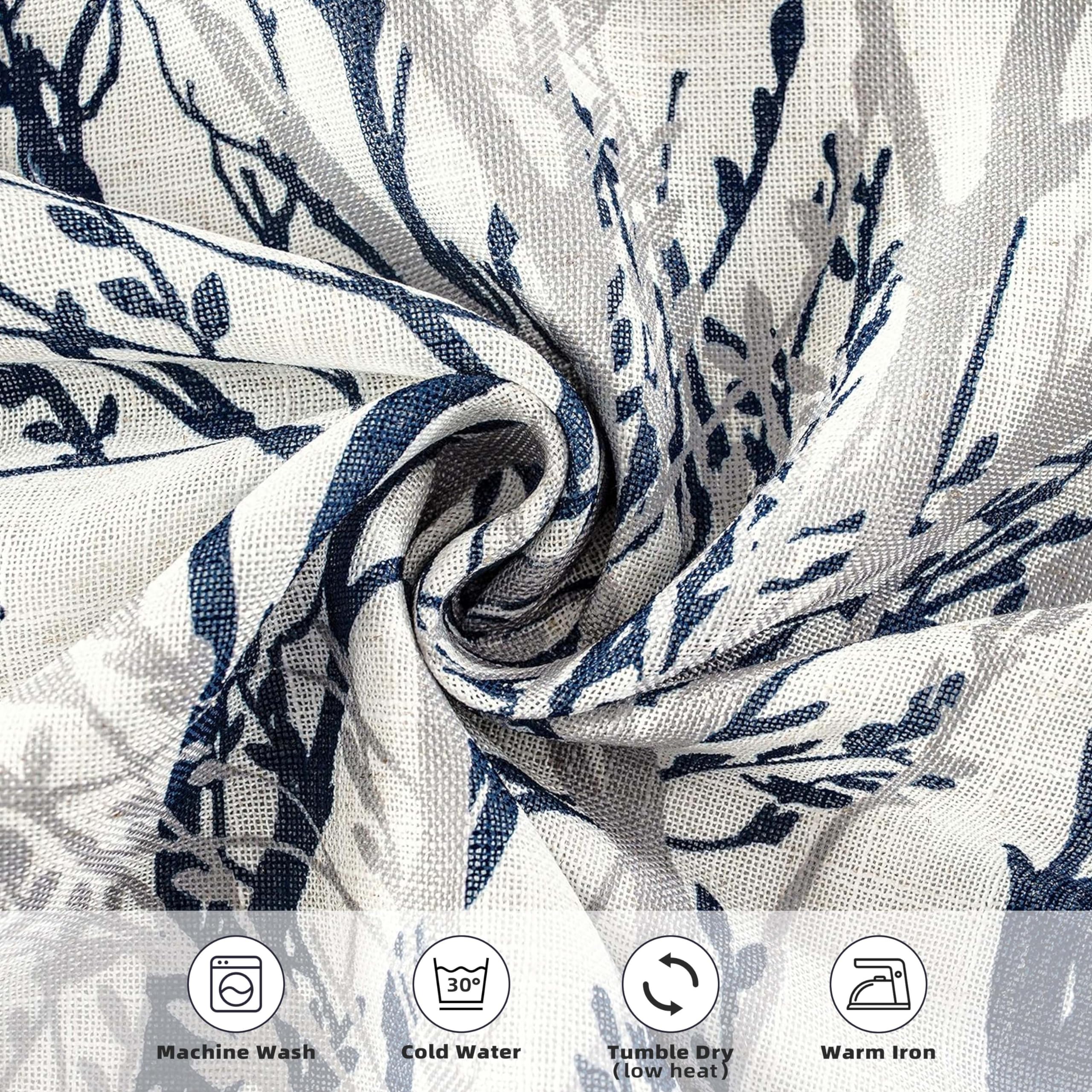 Blue & White Linen Blend Blackout Curtains - 84