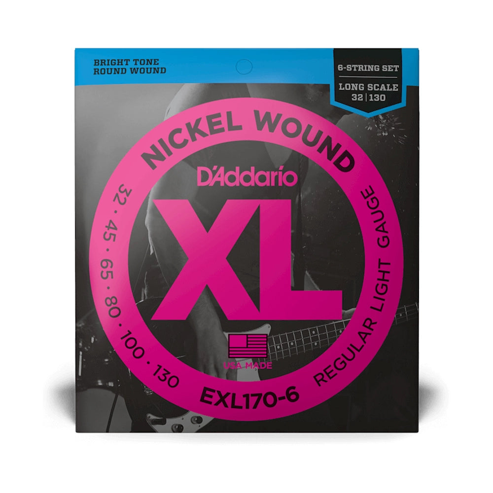 D'Addario EXL170 Nickel Round Wound 6-String Bass Guitar Strings - Long Scale for Rock, Jazz & Studio Recording
