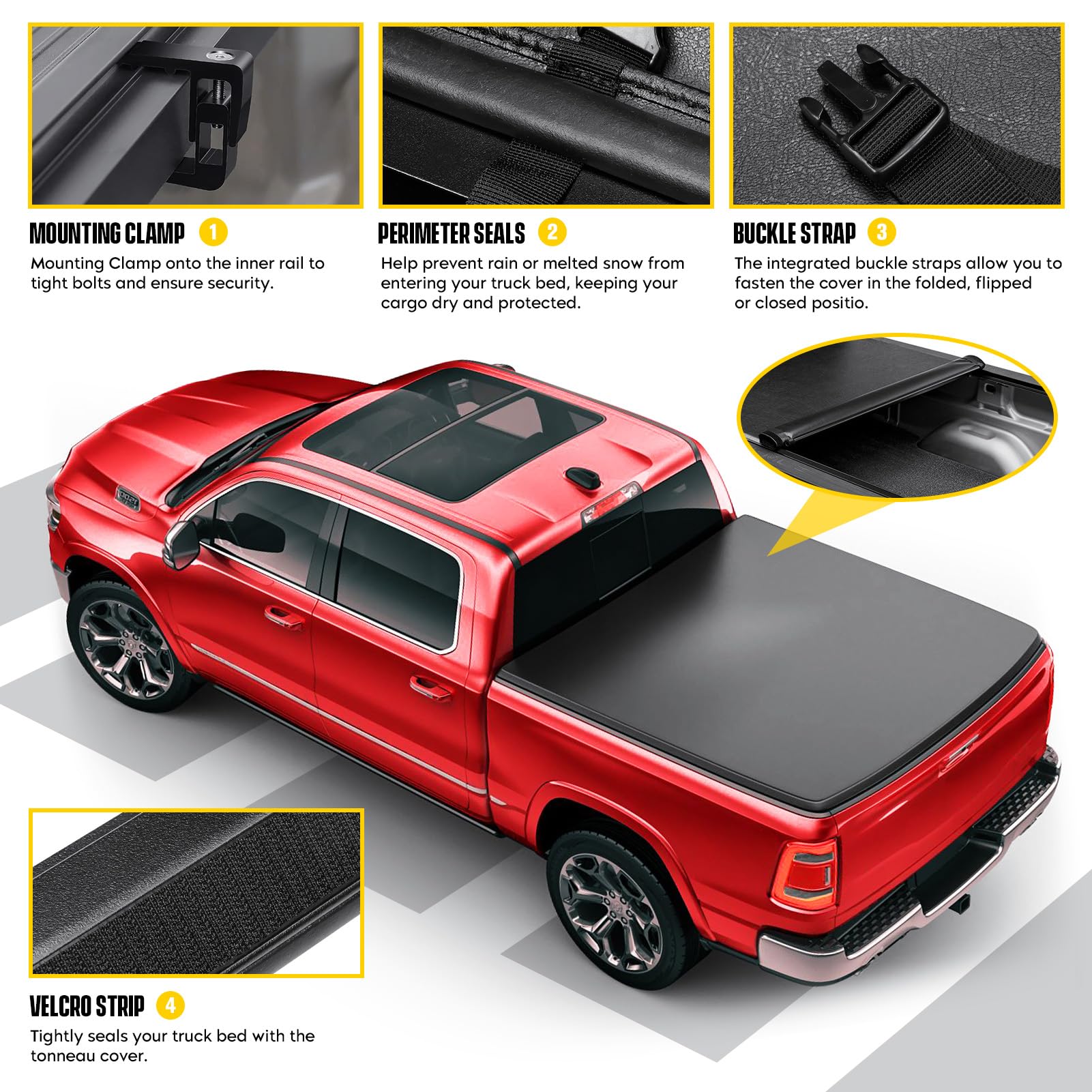 Soft Roll Up Truck Bed Tonneau Cover for Chevrolet Silverado 1500 & GMC Sierra 1500 (2014-2018) | 5.8FT Fleetside Bed | Waterproof & Durable | Perfect for Camping, Road Trips & Cargo Protection