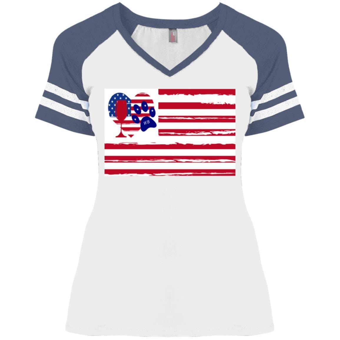 American Flag Wine Paw Heart V-Neck T-Shirt for Women - Stylish Patriotic Graphic Tee for Casual Wear, Parties & Outdoor Events