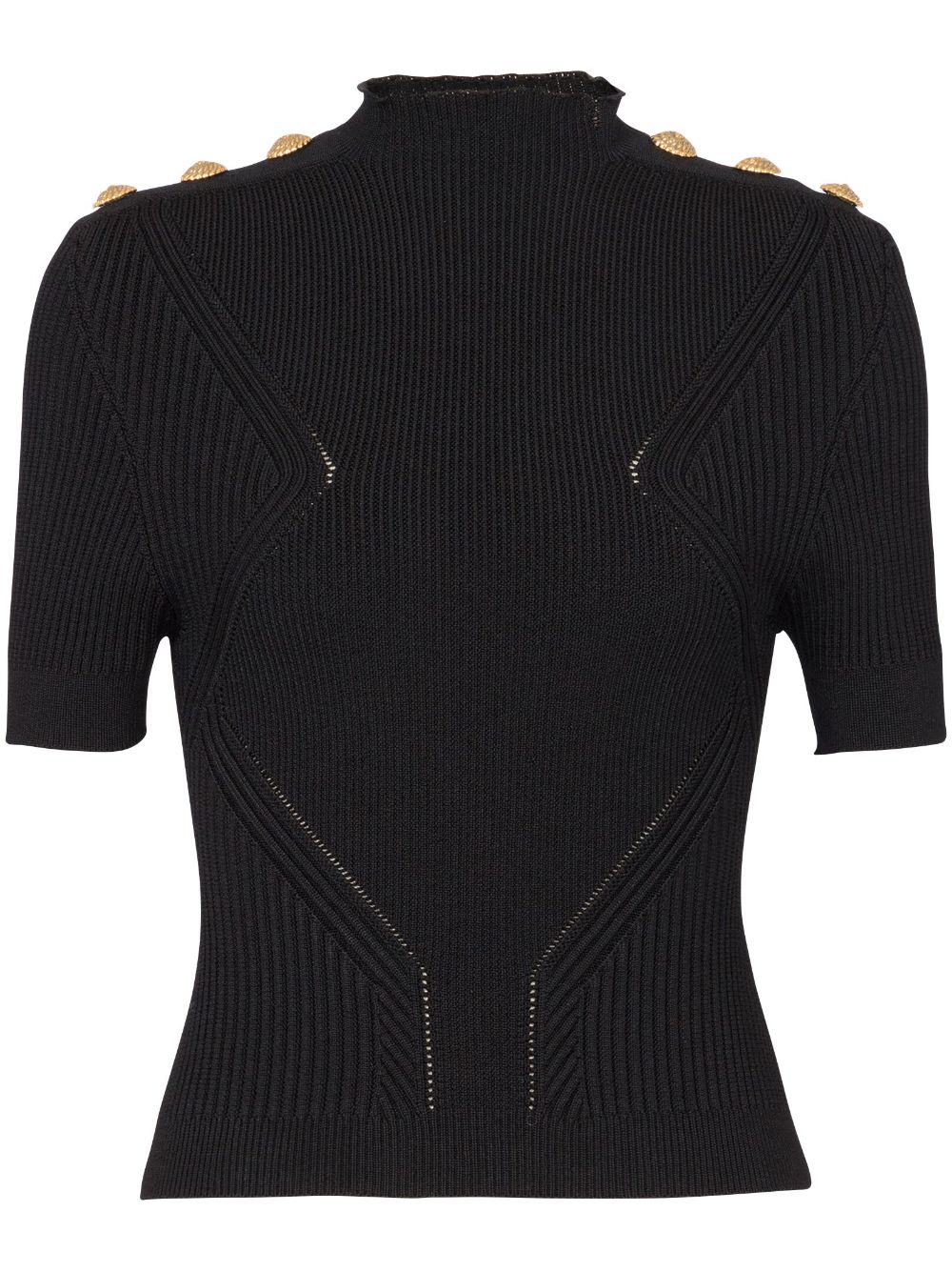 Balmain Black Women's Top - Elegant Crewneck Short Sleeve Blouse for Casual Wear & Night Out