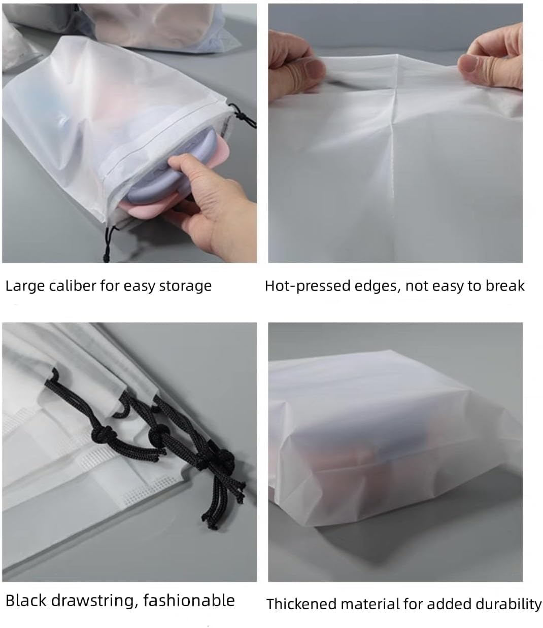 100 Pcs Clear Plastic Drawstring Shoe Bags for Travel & Storage - 14