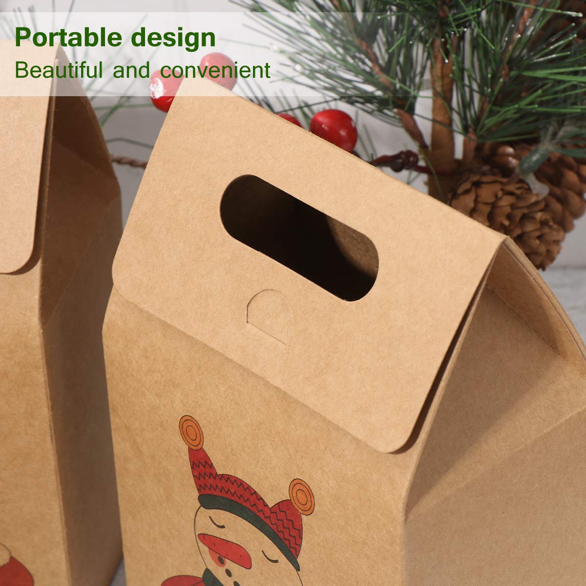 HEMOTON 16PCS Christmas Treat Bags - Durable Kraft Paper Gift Wrapping Bags for Cookies, Candy & Chocolate - Perfect for Holiday Parties, Gift Giving & Food Storage