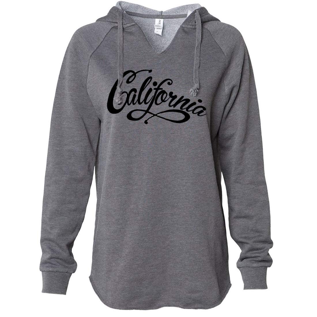 California Beach Script Dolphin Print Women's Soft Hooded Pullover Sweatshirt - Cozy Casual Wear for Surfing, Travel & Outdoor Activities