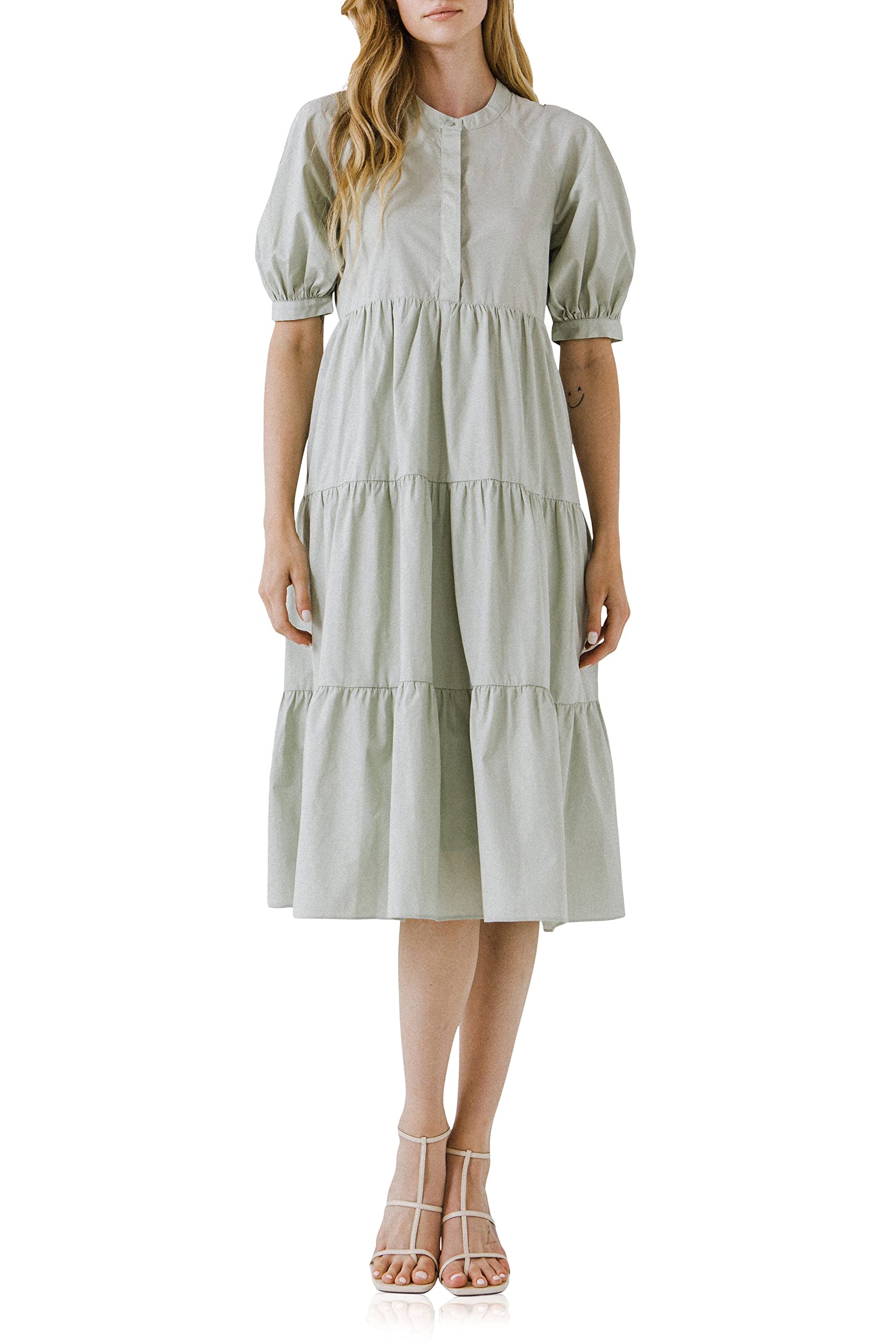 English Factory Short Puff Sleeve Dress for Women - Elegant Floral Summer Dress for Casual Wear, Date Night & Special Occasions