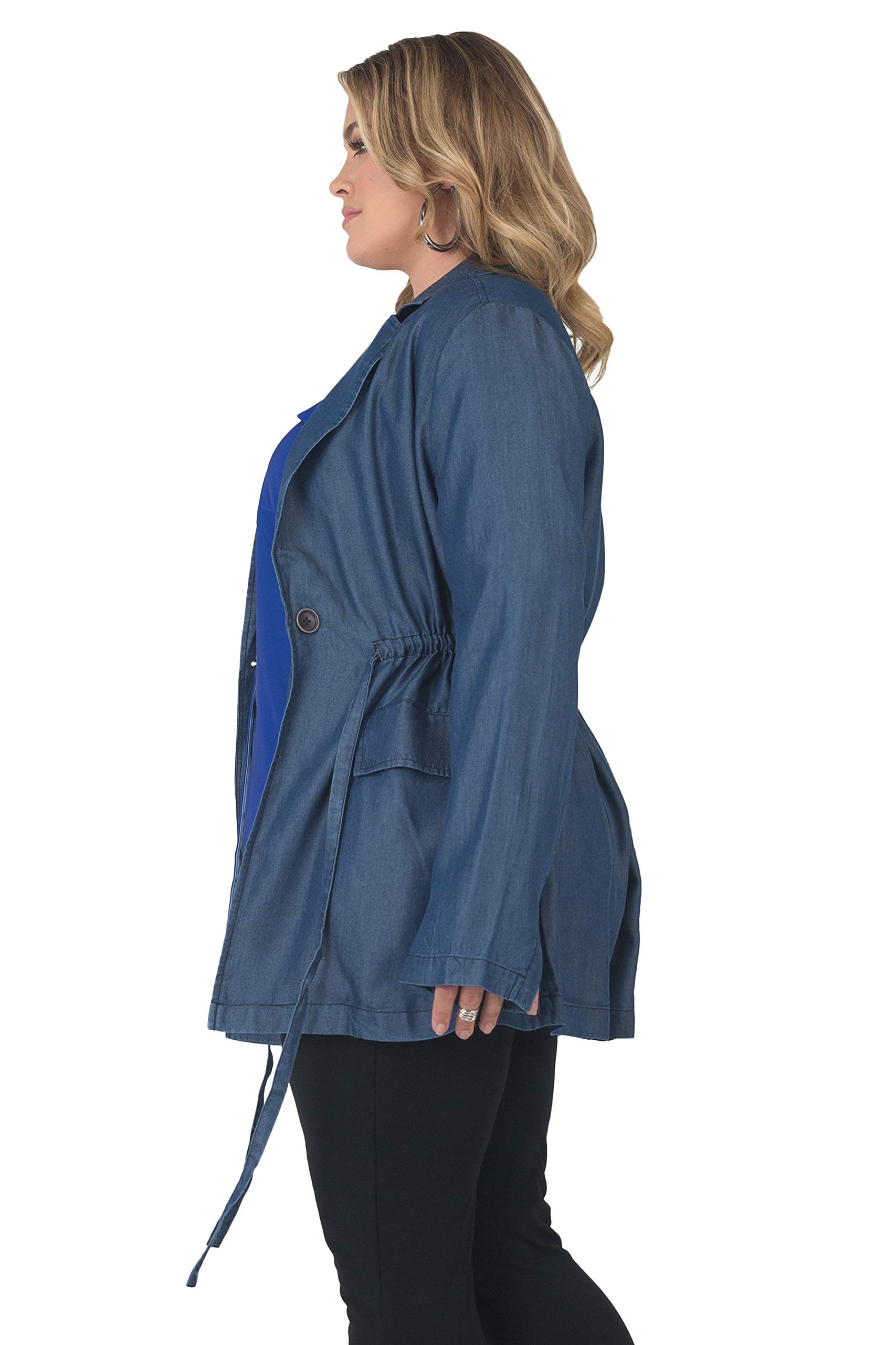 Plus Size Women's Dark Wash Tencel Denim Blazer with Drawstring Waist - Office Wear, Casual Outfits & Business Casual Attire