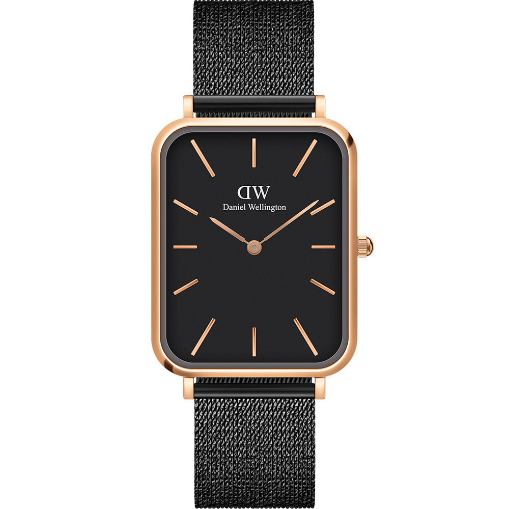 Daniel Wellington Quadto Pressed Ashfield Black Watch - Minimalist Design for Men & Women - Perfect for Casual, Office & Formal Occasions